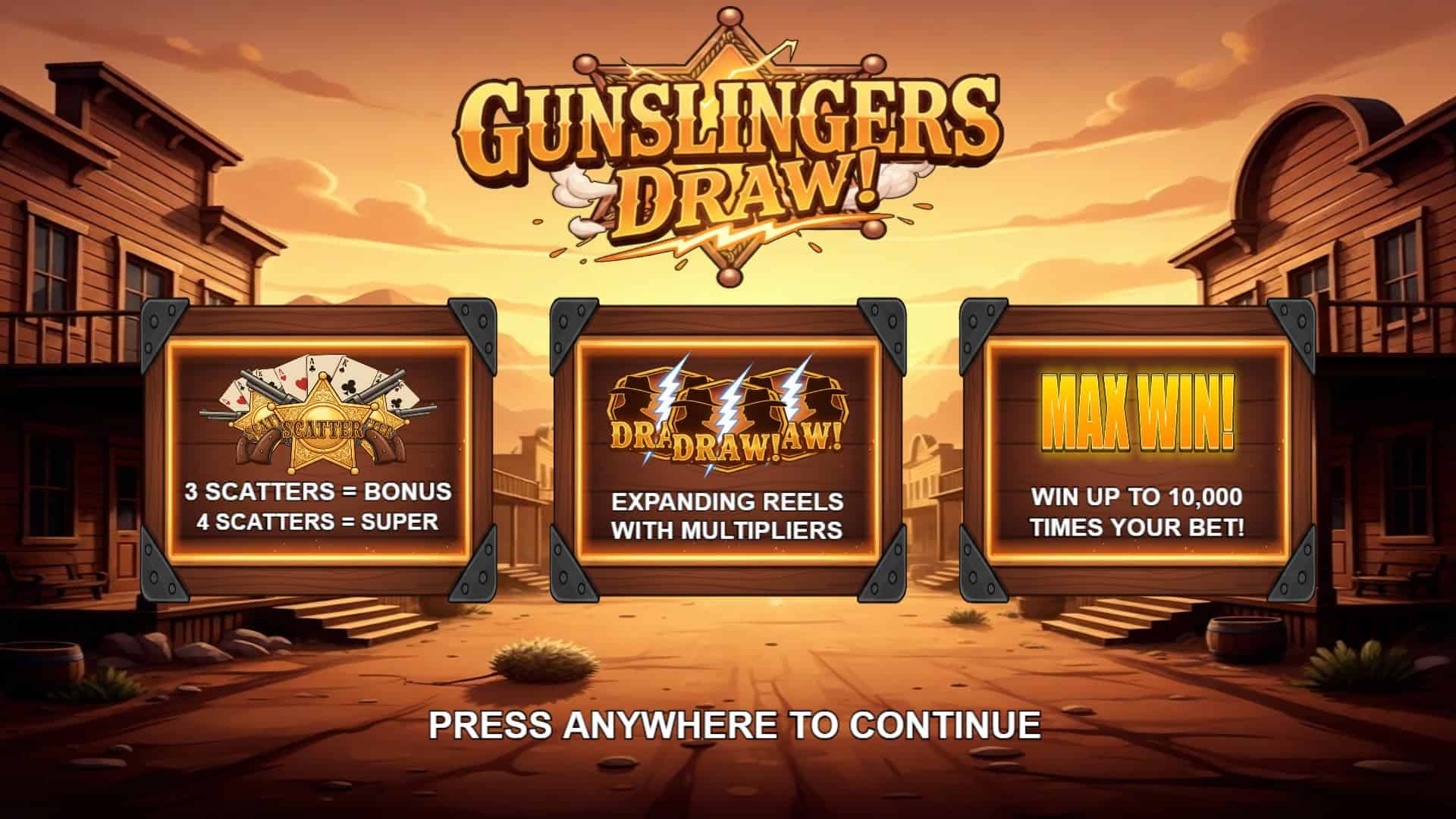 Gunslingers DRAW! slot intro screen