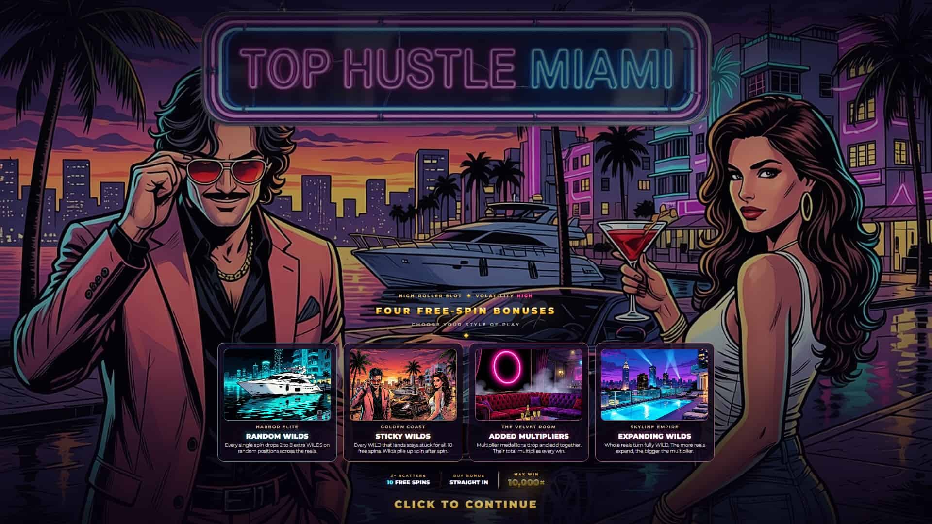Top Hustle Miami slot intro screen