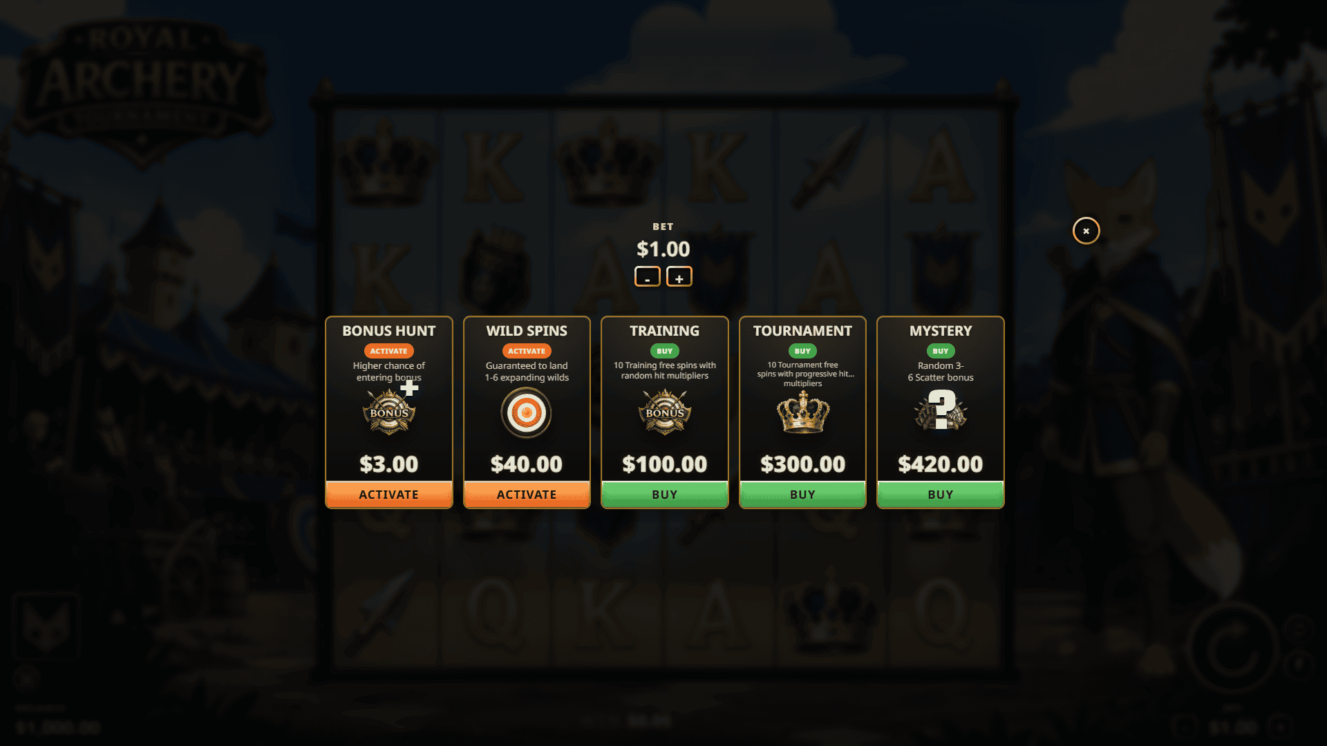 Royal Archery Tournament bonus buy menu