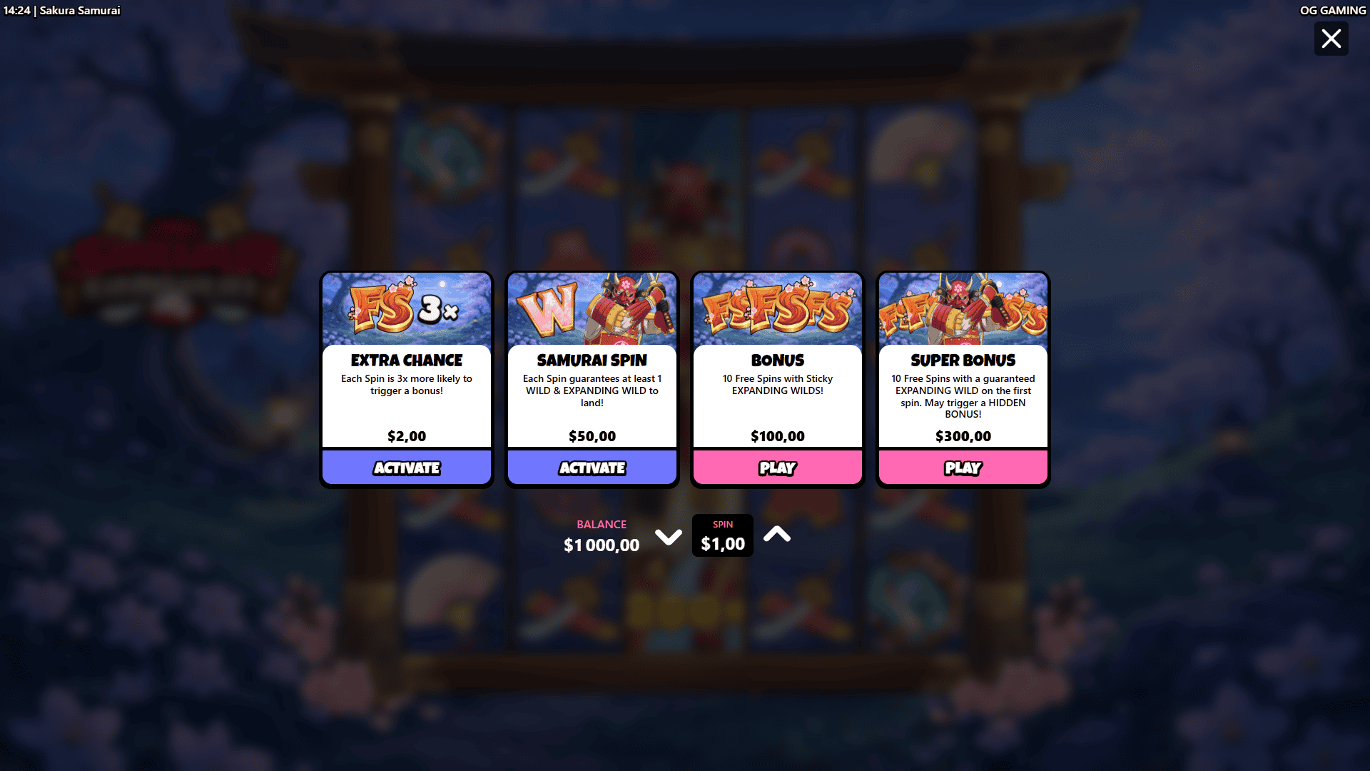 Sakura Samurai bonus buy menu