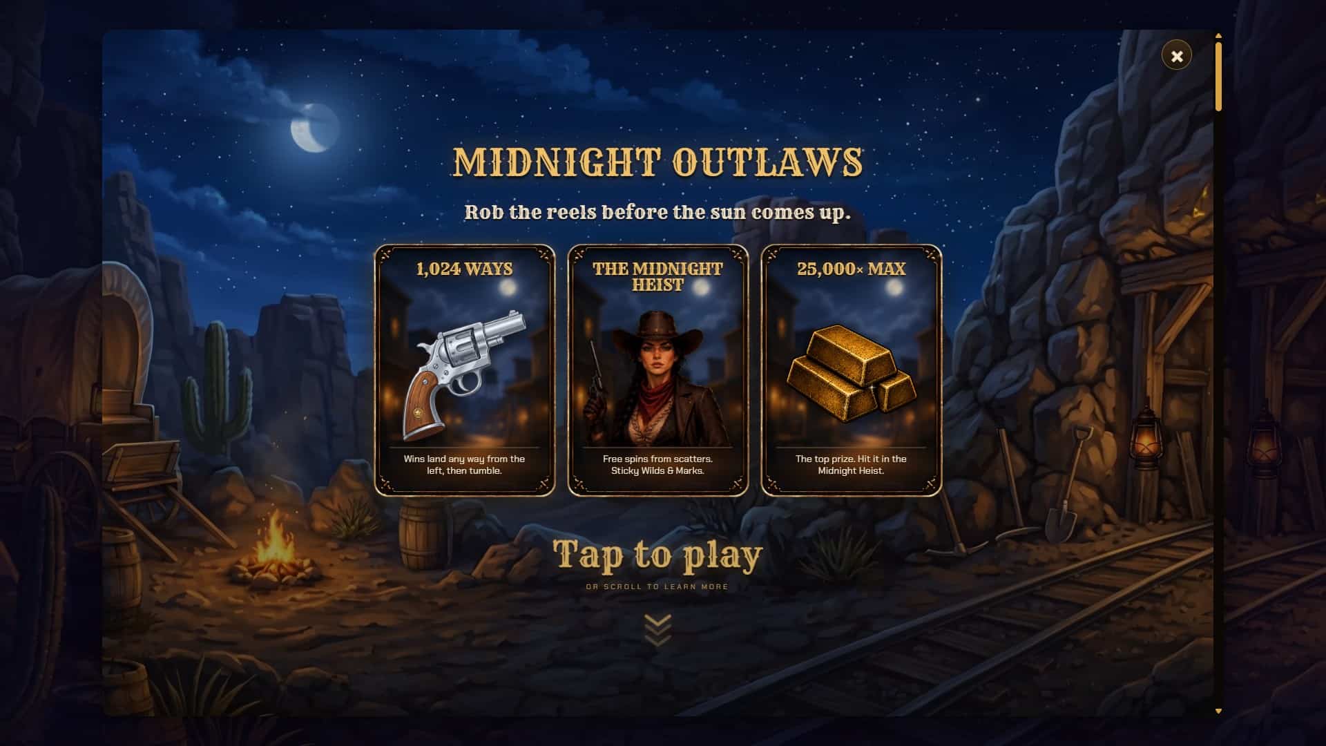 Midnight outlaws slot intro screen