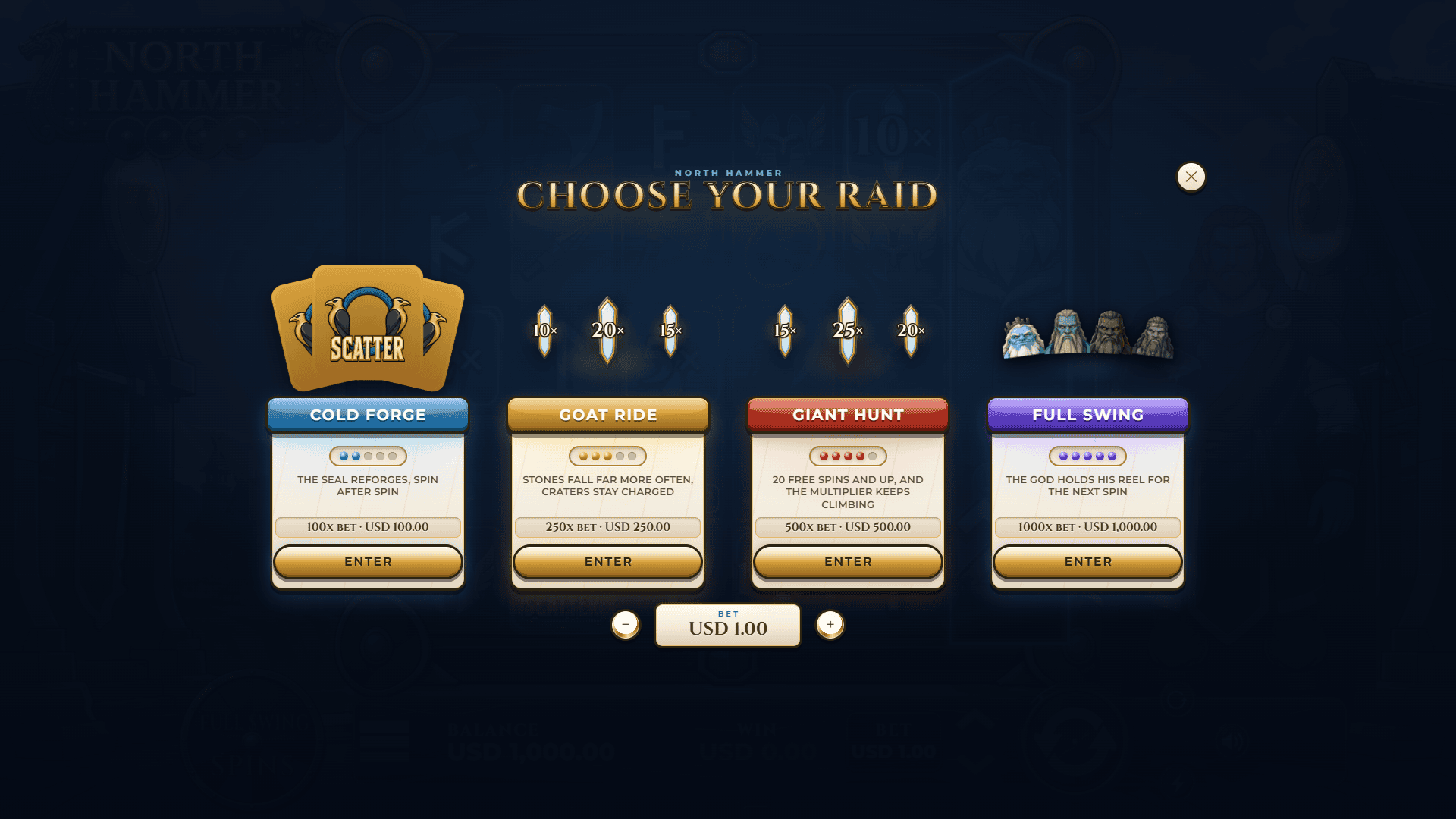 North Hammer bonus buy menu