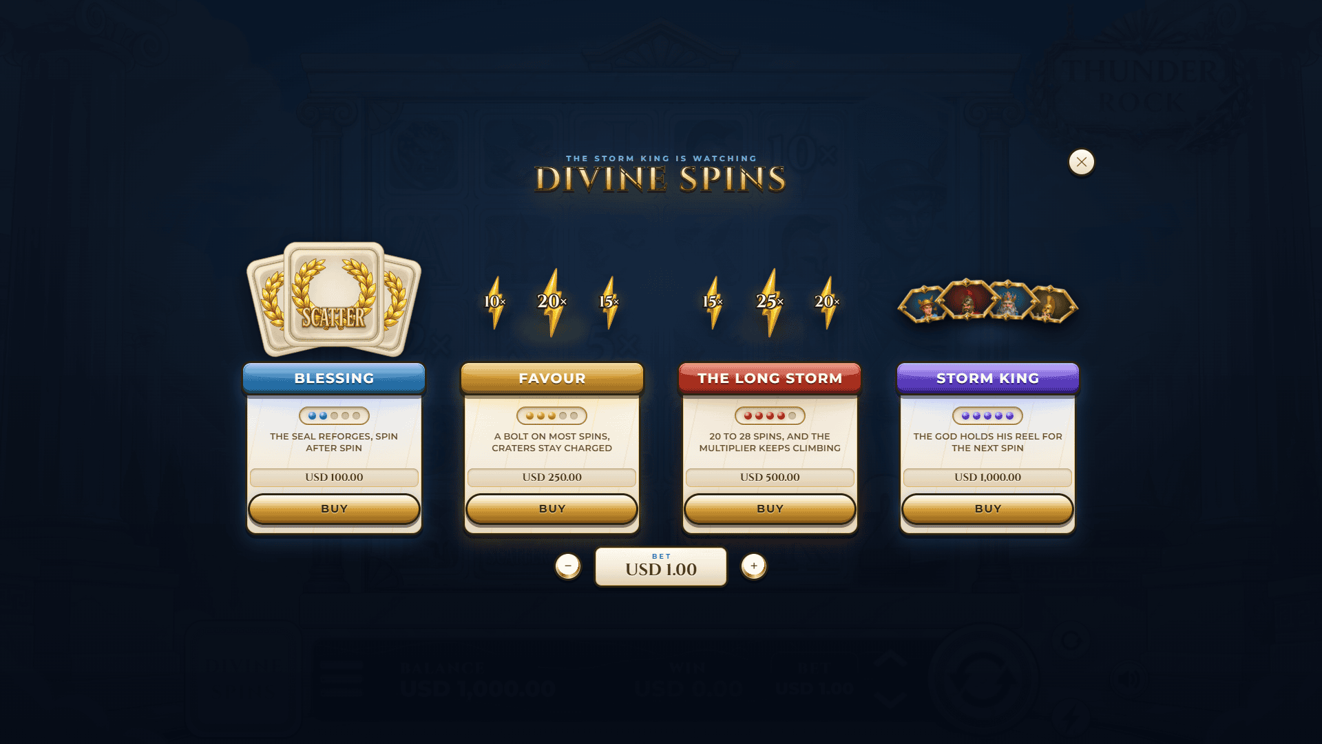 Thunder Rock bonus buy menu