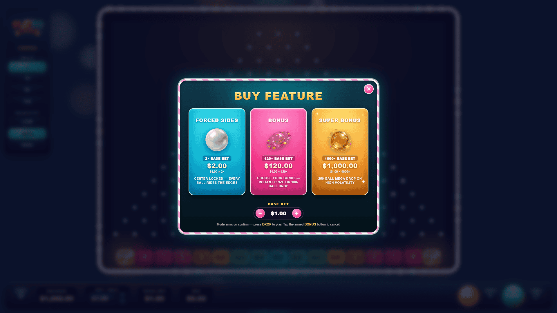 Plinko Original 100000 bonus buy menu
