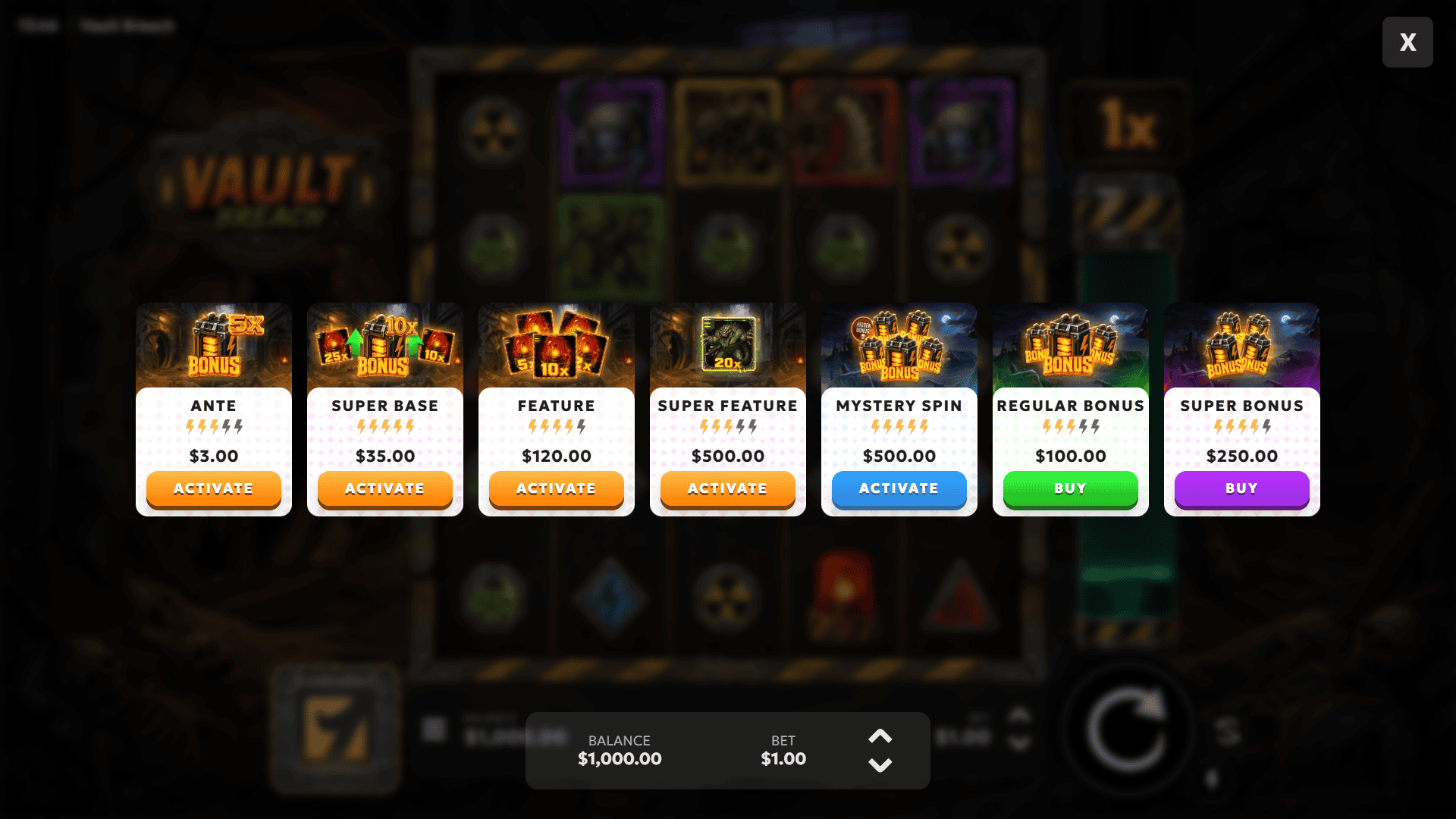 Vault Breach bonus buy menu