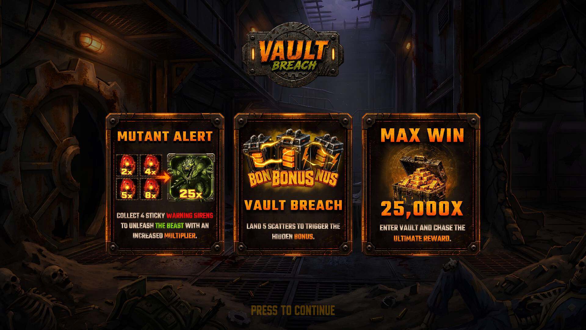 Vault Breach slot intro screen