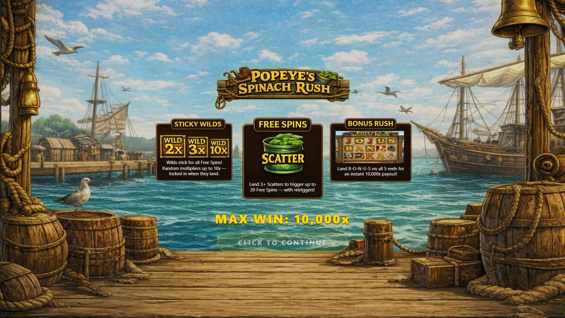 Popeyes Spinach Rush slot intro screen