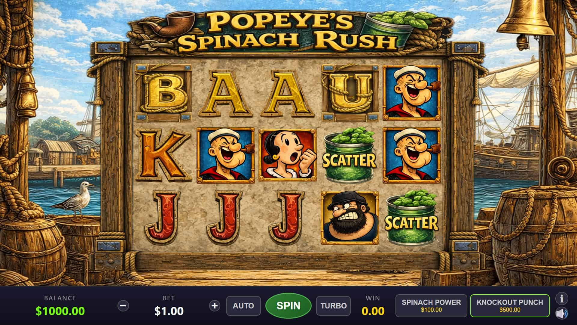 Popeyes Spinach Rush slot gameplay reels