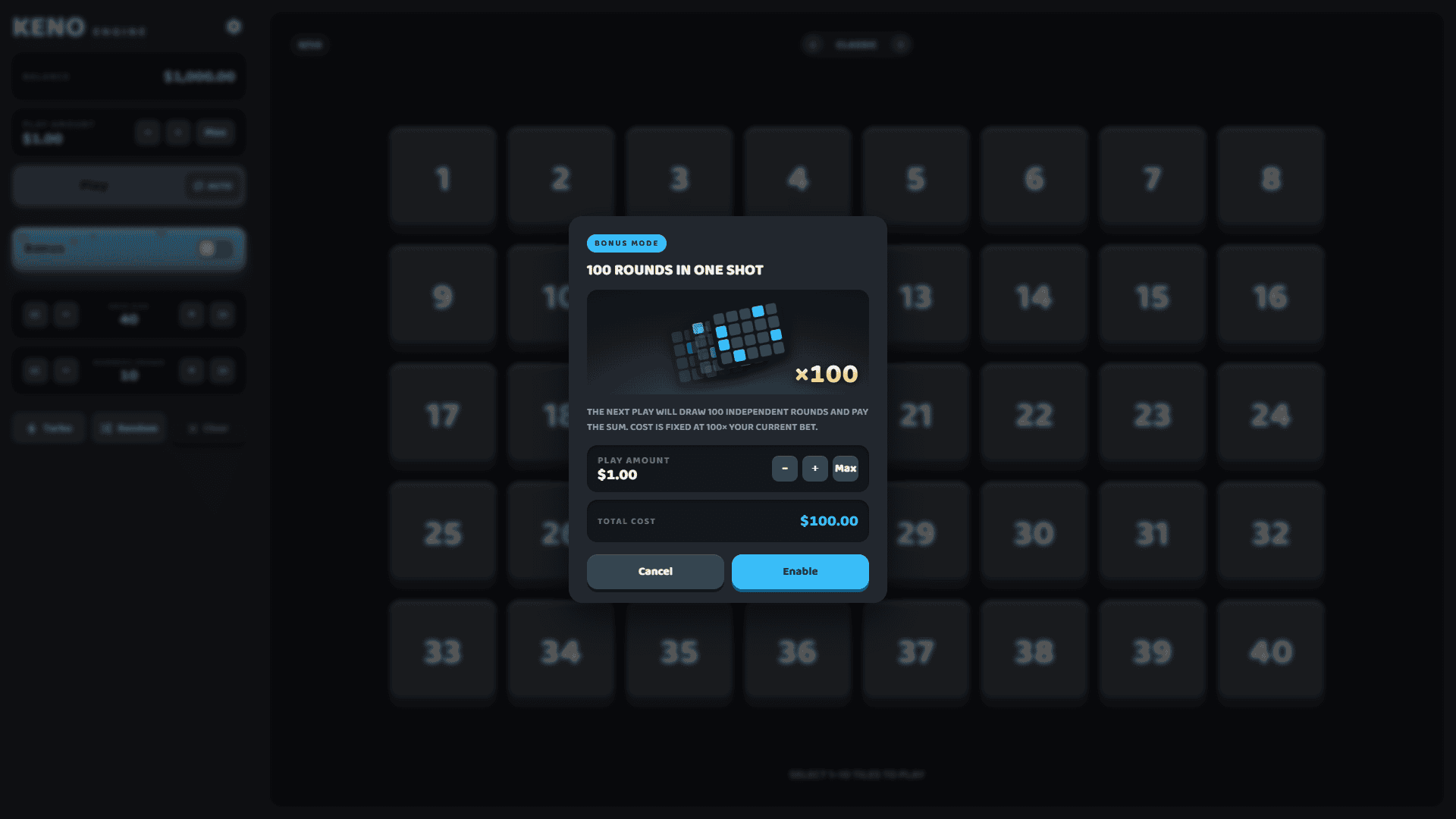 Keno Engine bonus buy menu