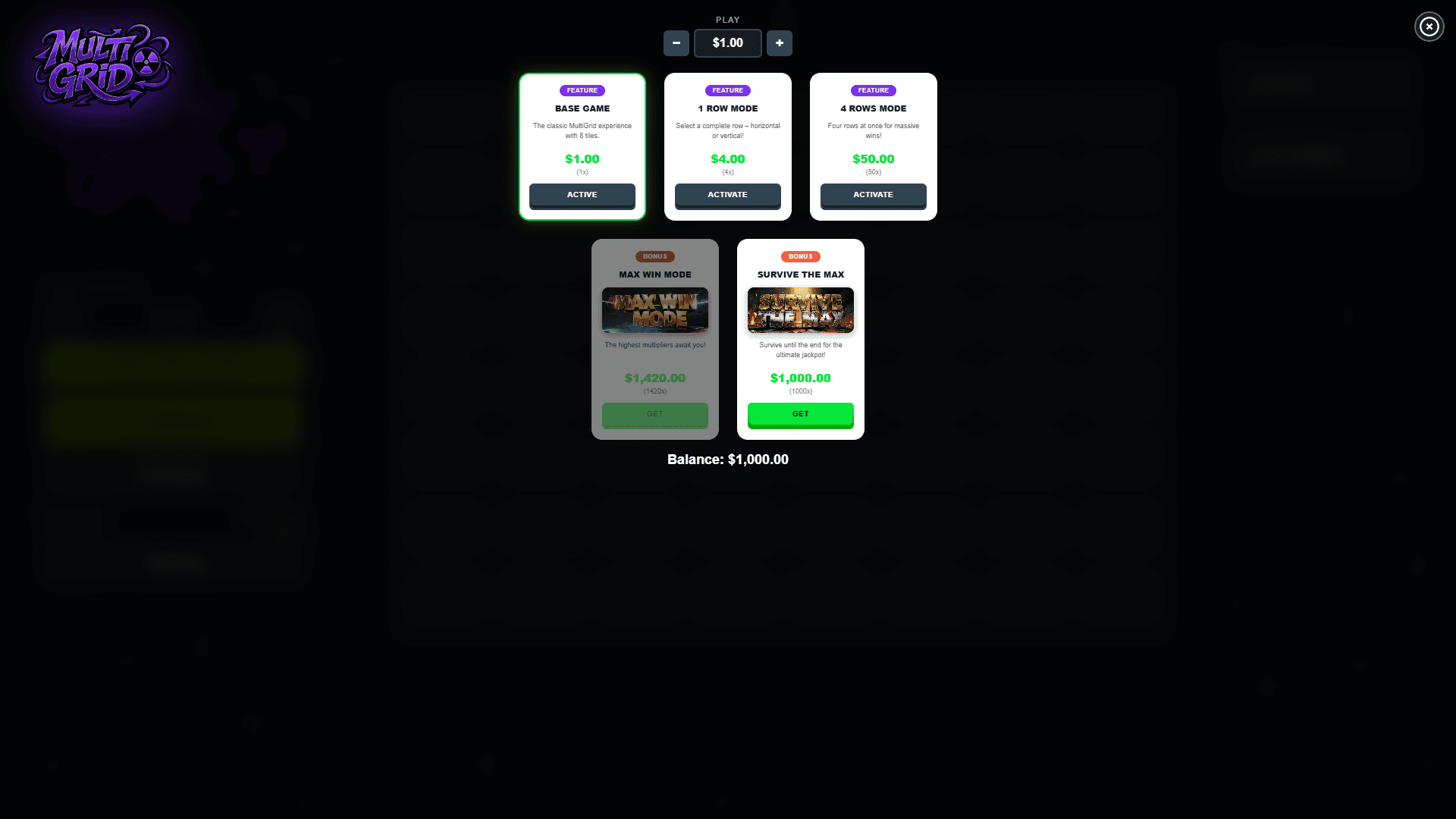 MultiGrid bonus buy menu