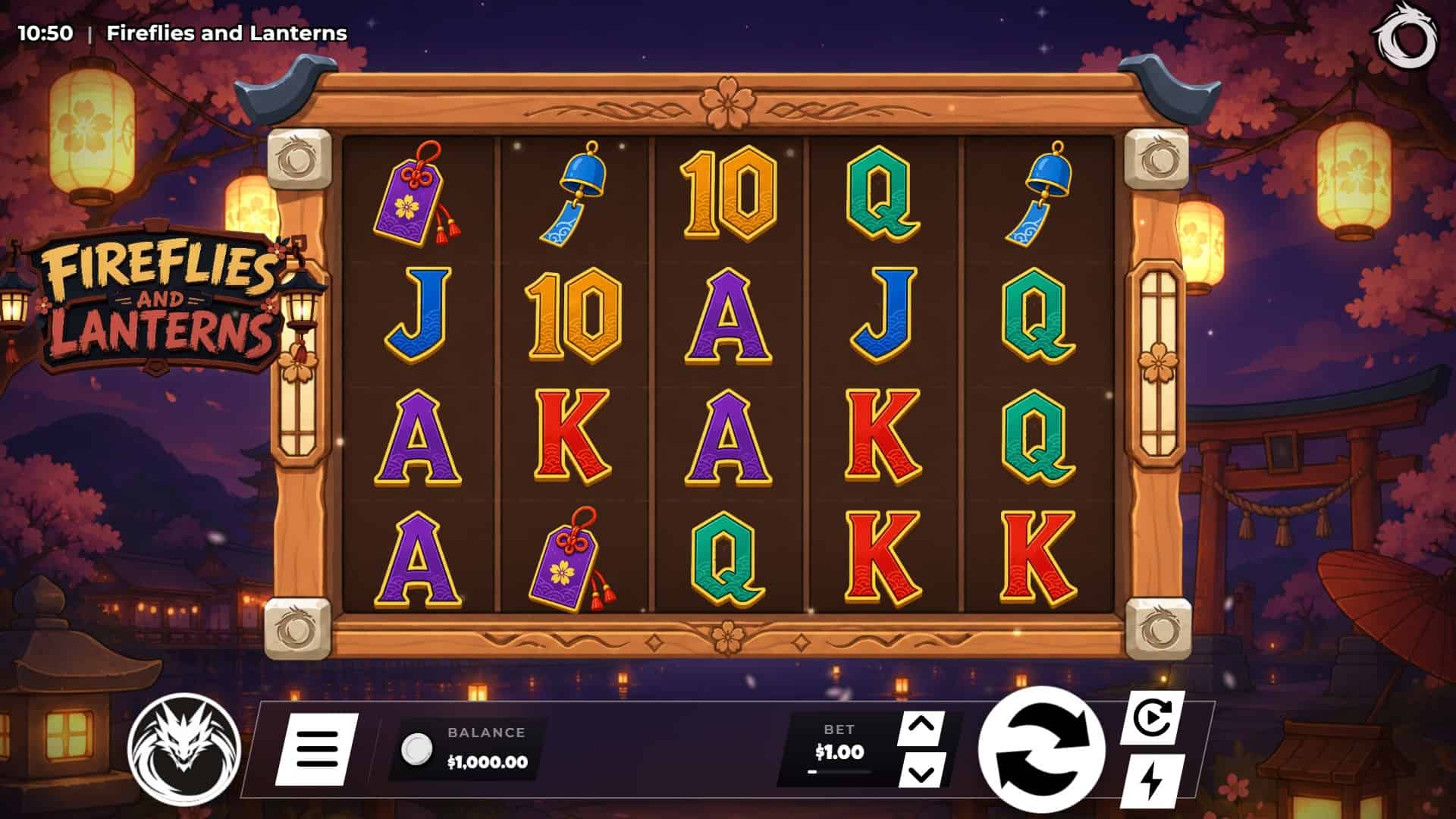Fireflies and Lanterns slot gameplay reels