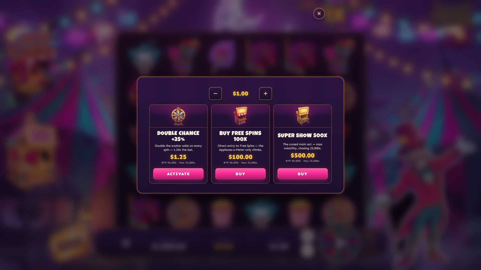 Cursed Carnival bonus buy menu
