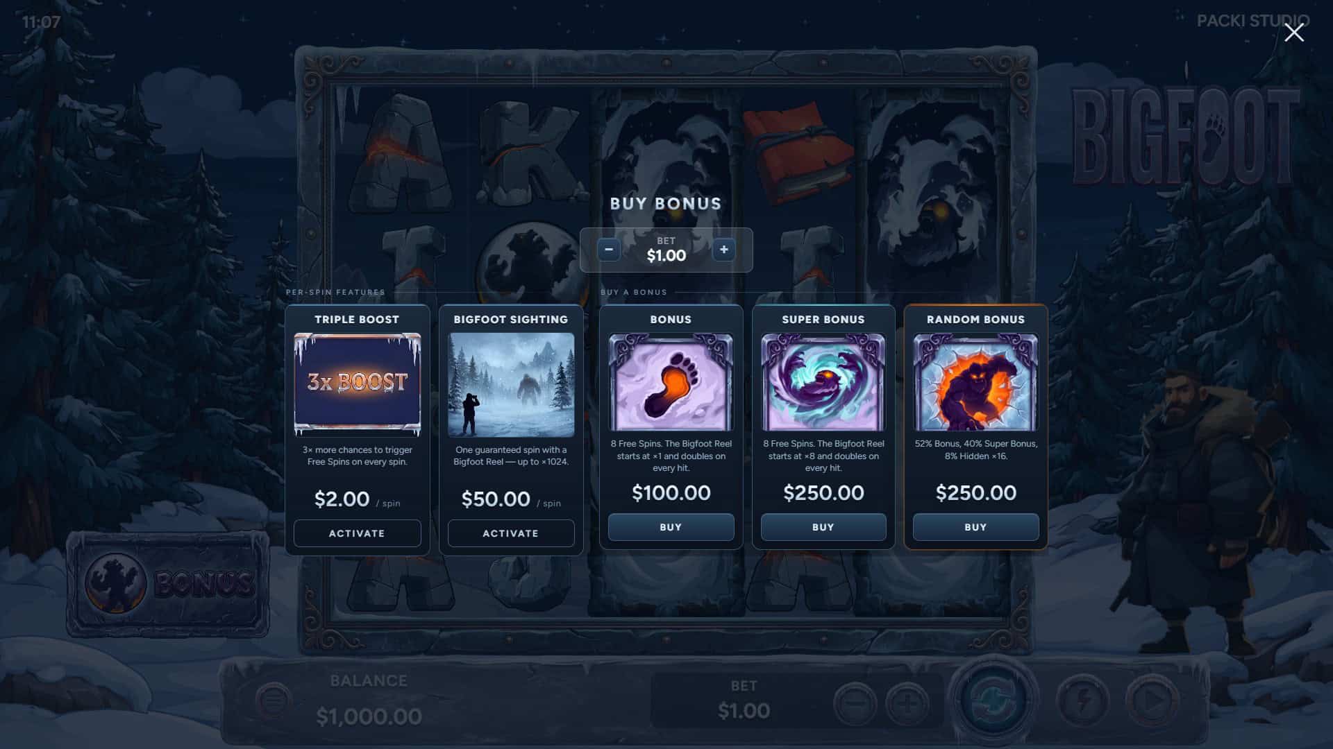 Bigfoot bonus buy menu