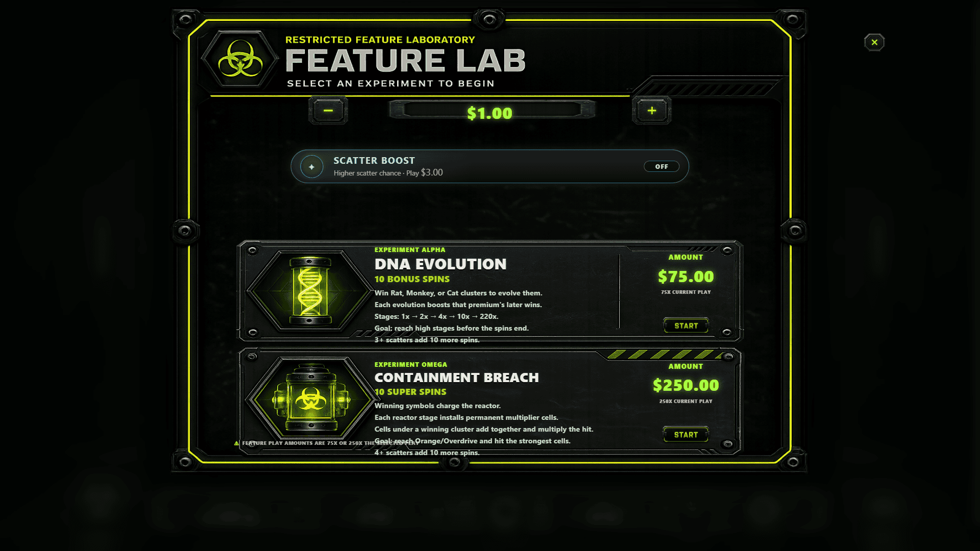 BioBreach bonus buy menu