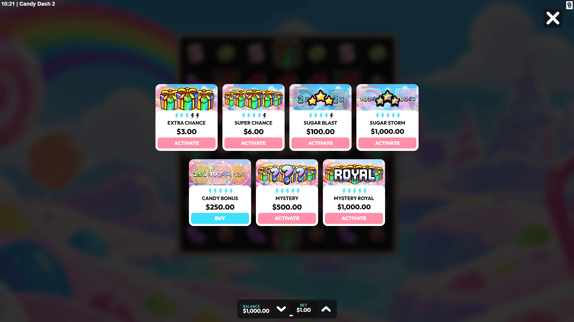 Candy Dash 2 bonus buy menu