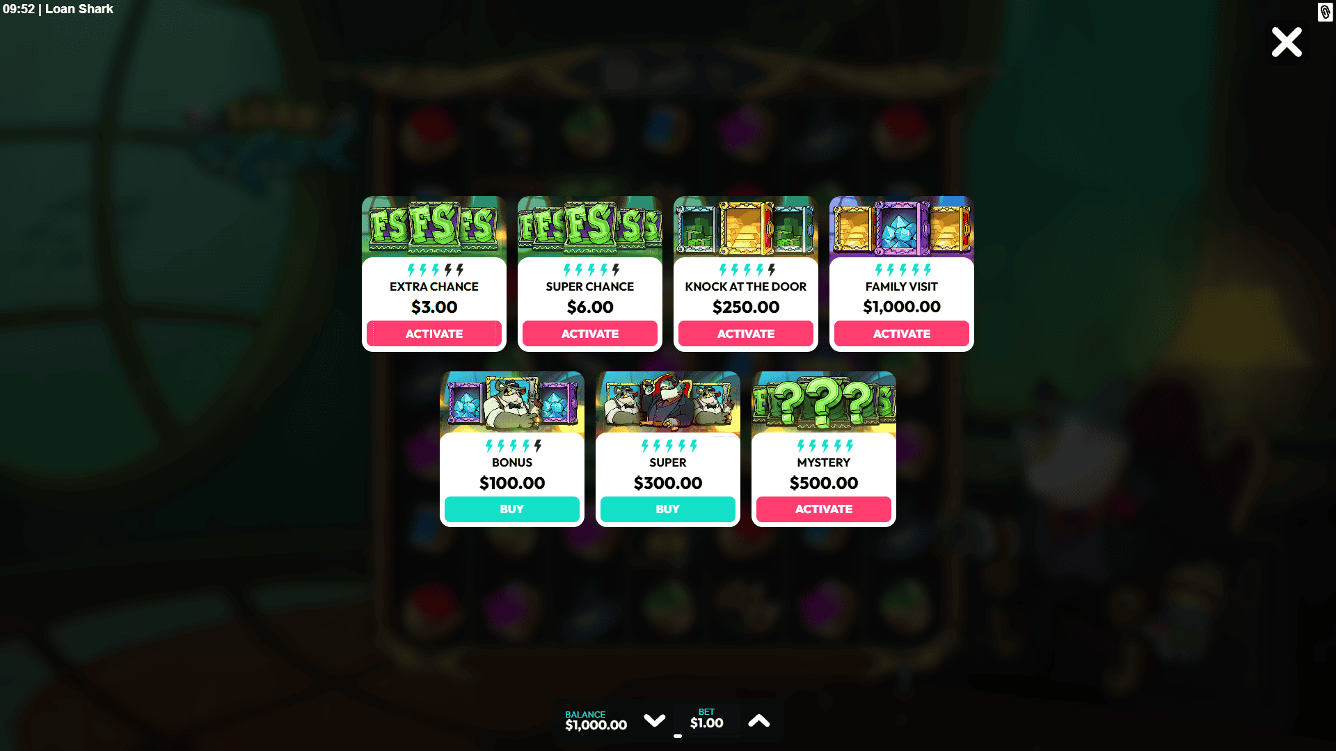 Loan Shark bonus buy menu