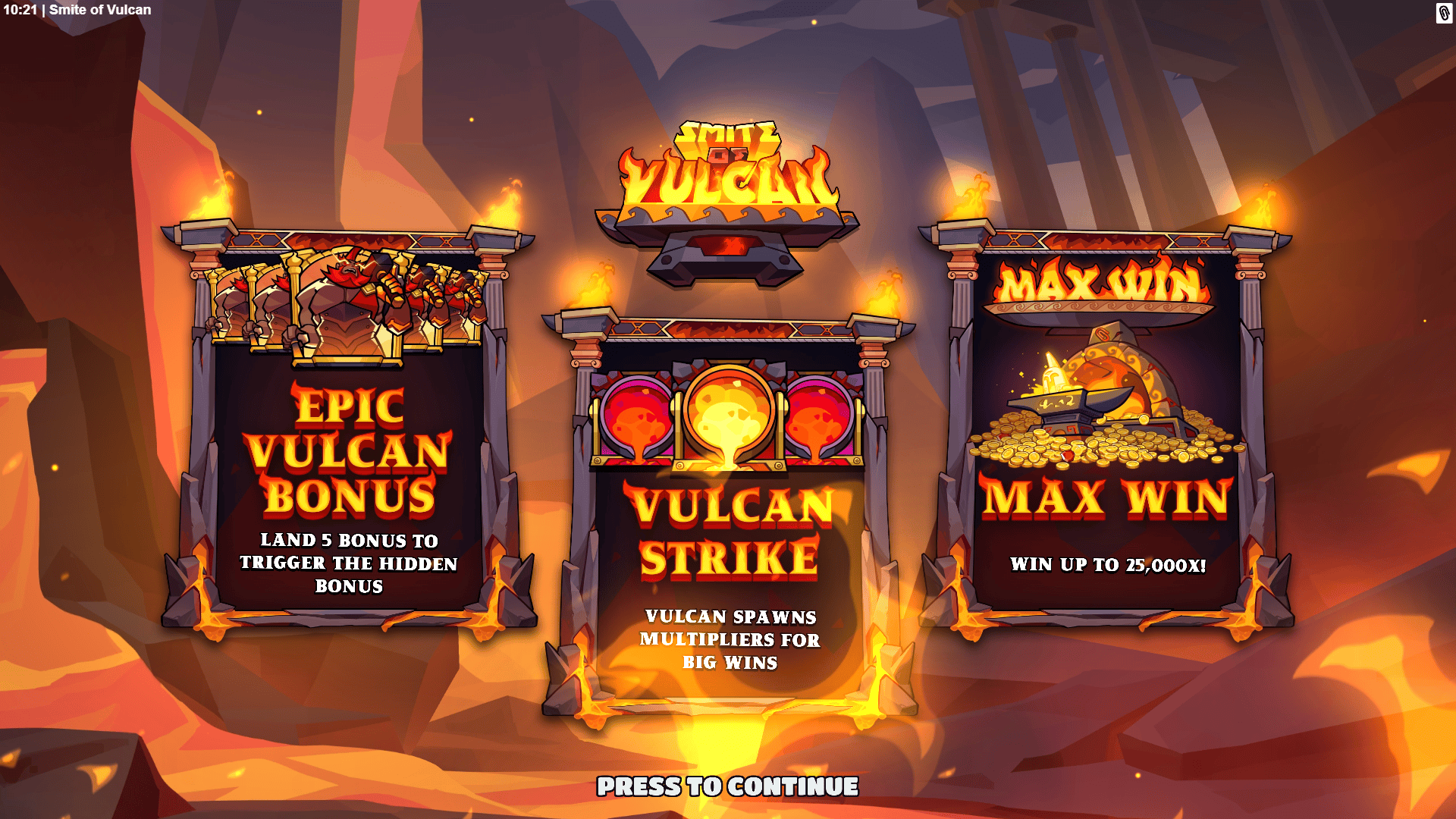 Smite of Vulcan slot intro screen