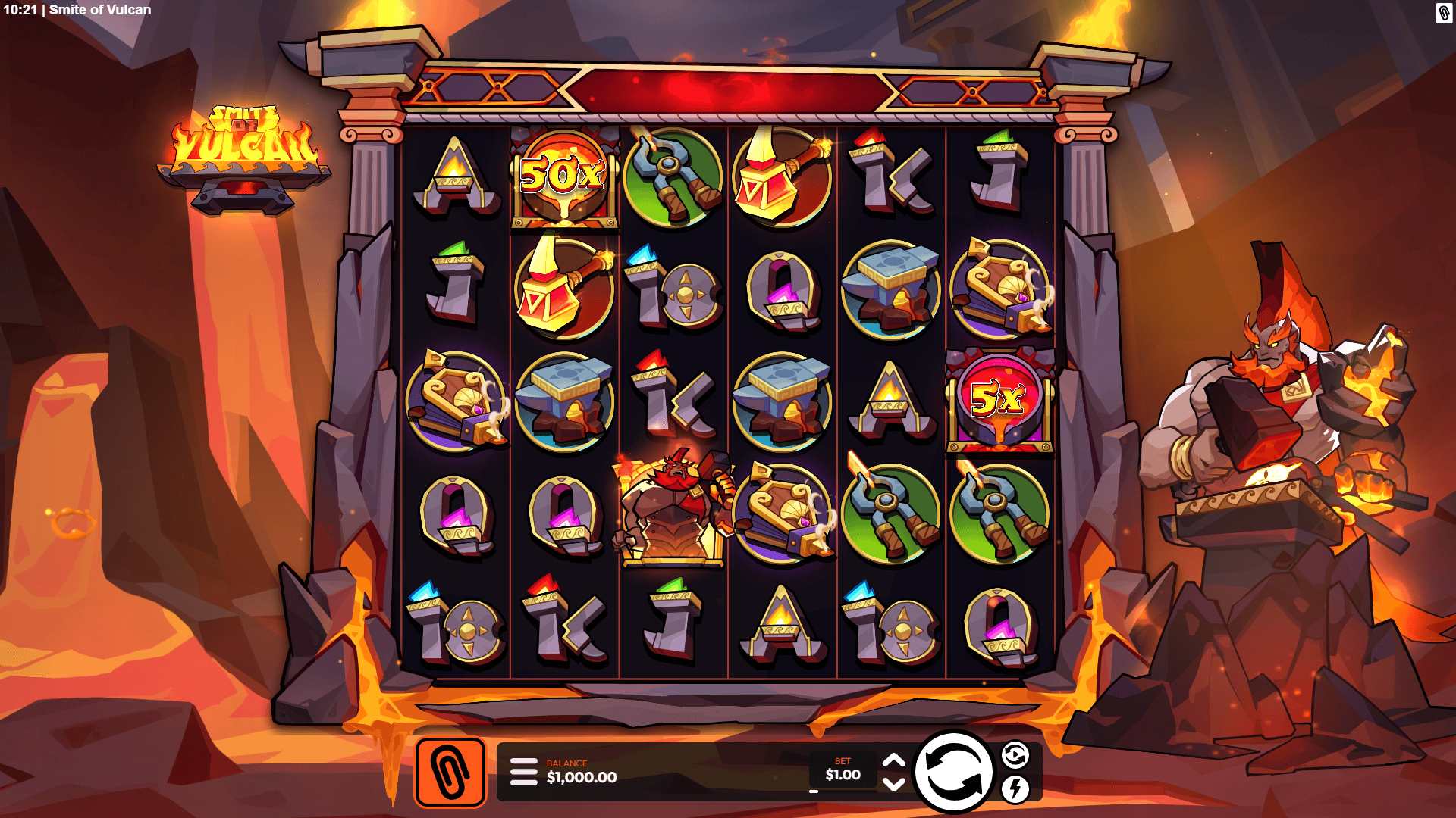 Smite of Vulcan slot gameplay reels