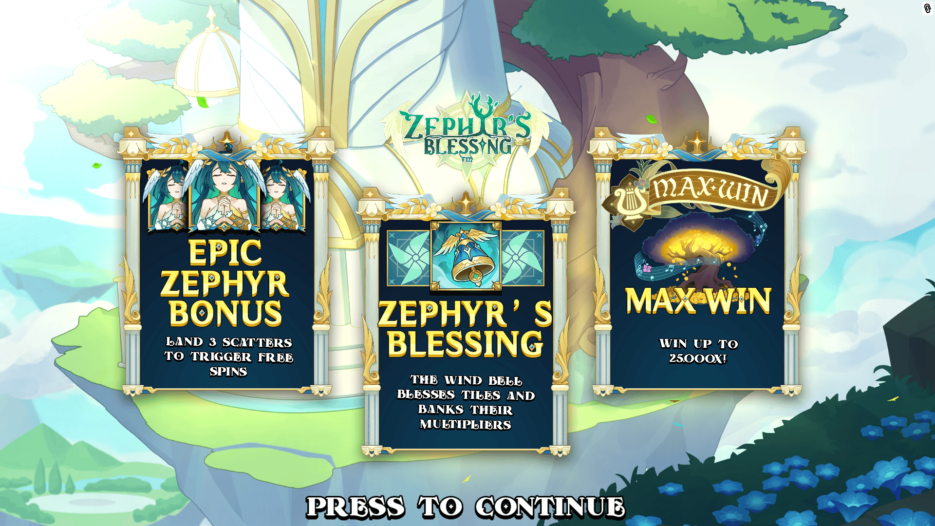 Zephyrs Blessing slot intro screen