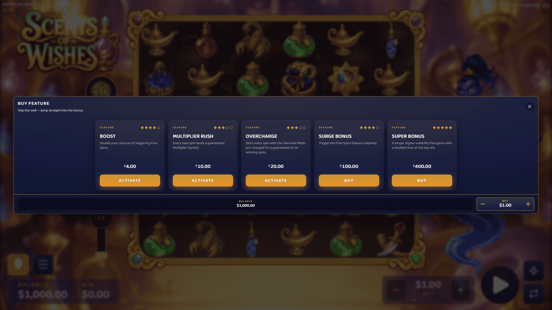 Scents of Wishes bonus buy menu