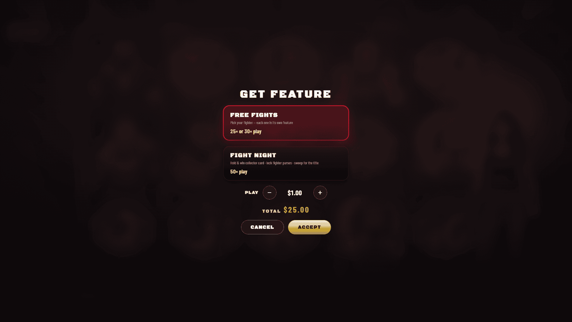 Enter The Cage bonus buy menu