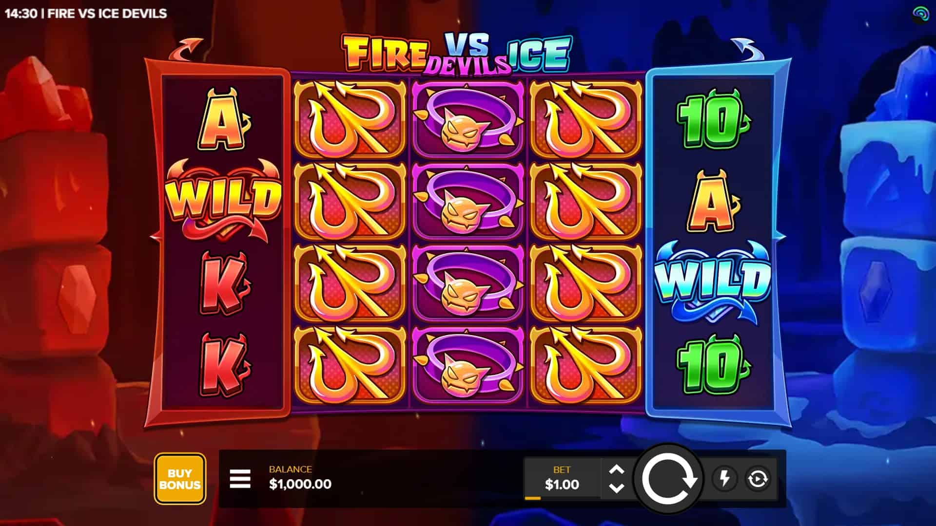 Fire vs Ice Devils slot gameplay reels