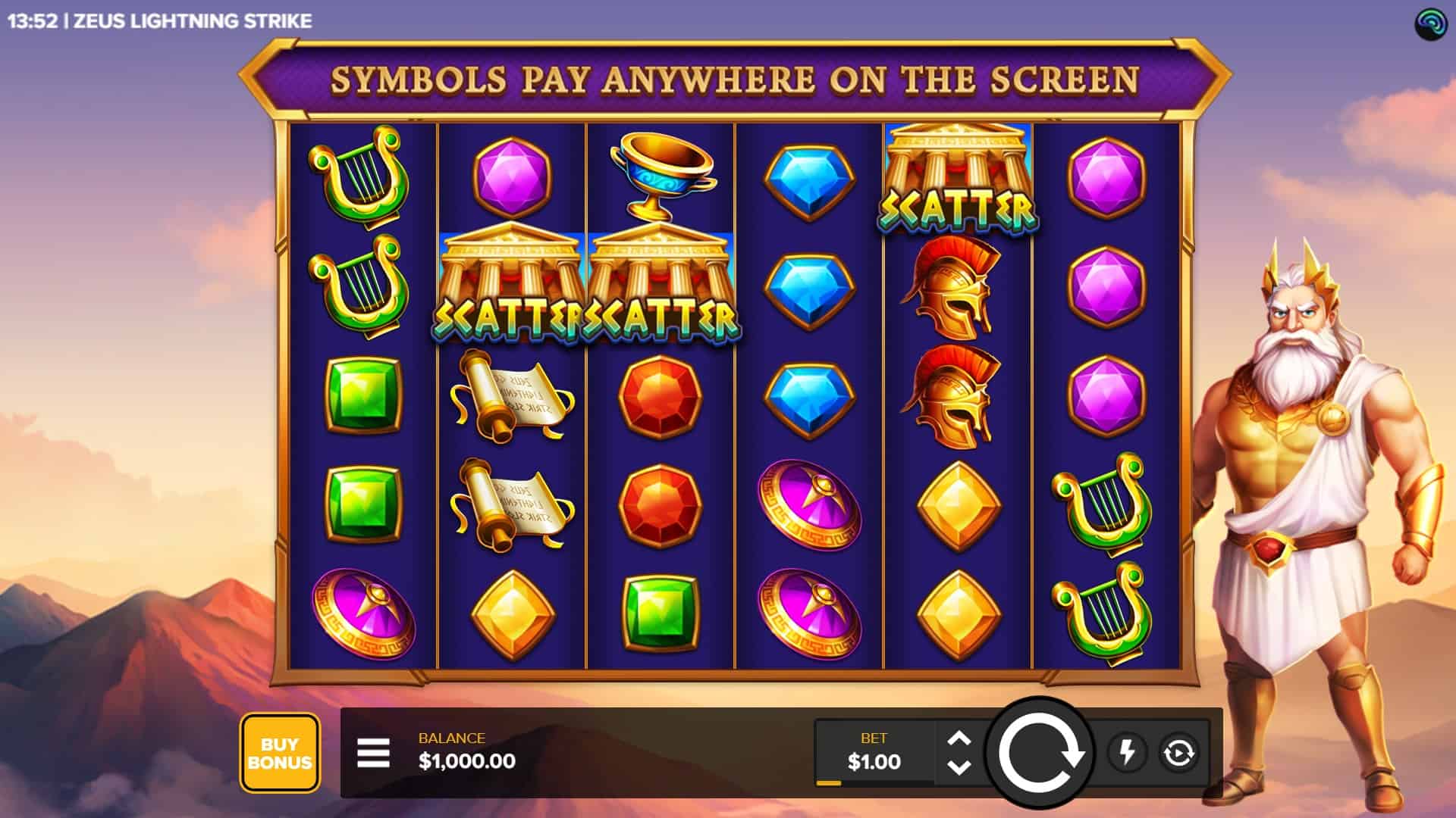 Zeus Lightning Strike slot gameplay reels
