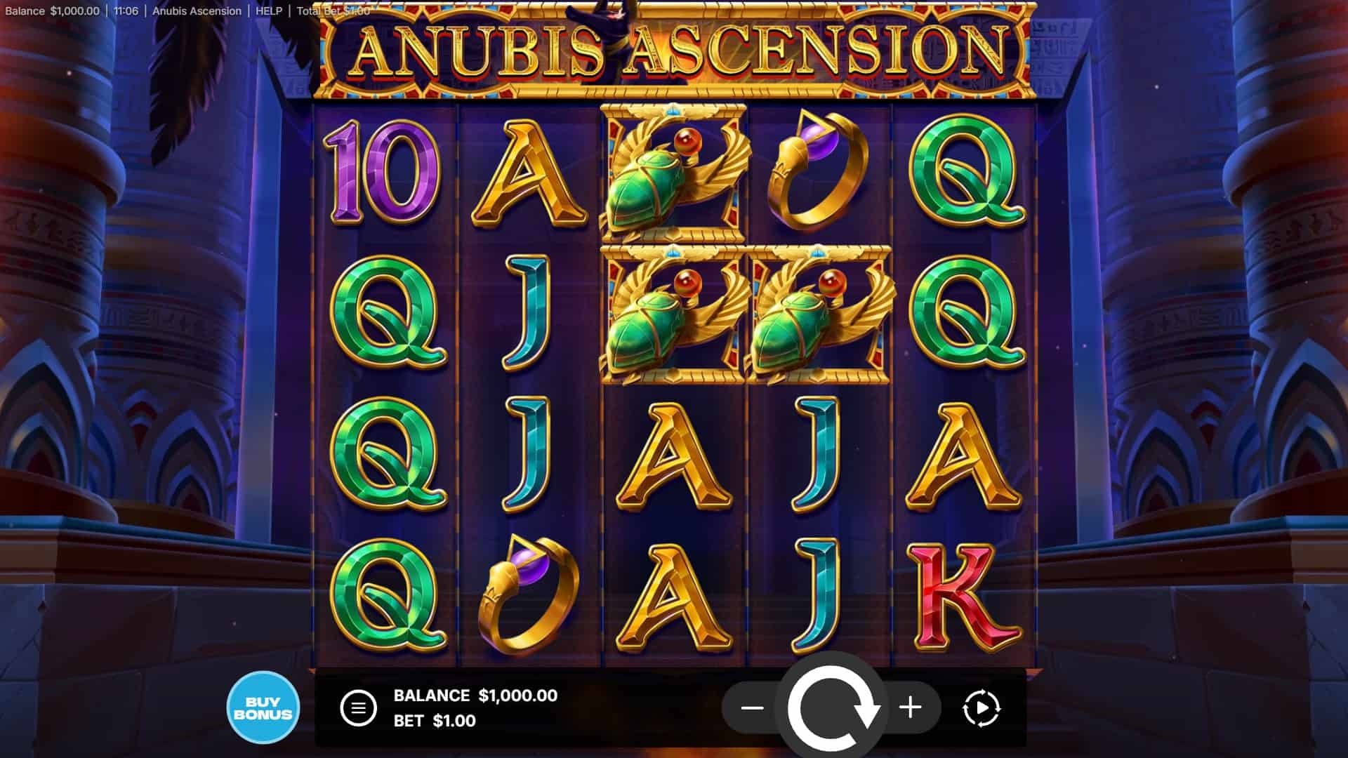 Anubis Ascension slot gameplay reels