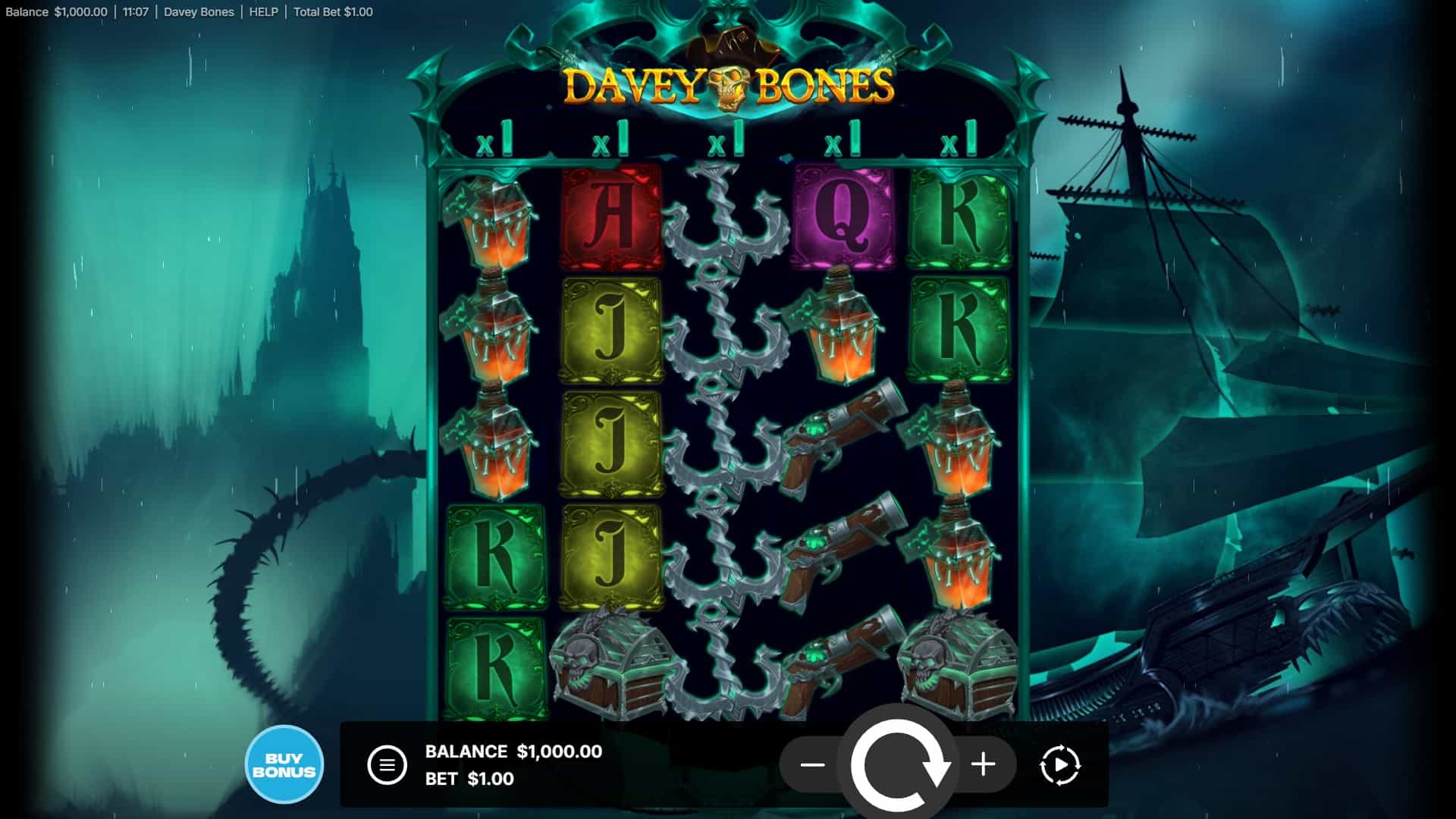 Davey Bones slot gameplay reels