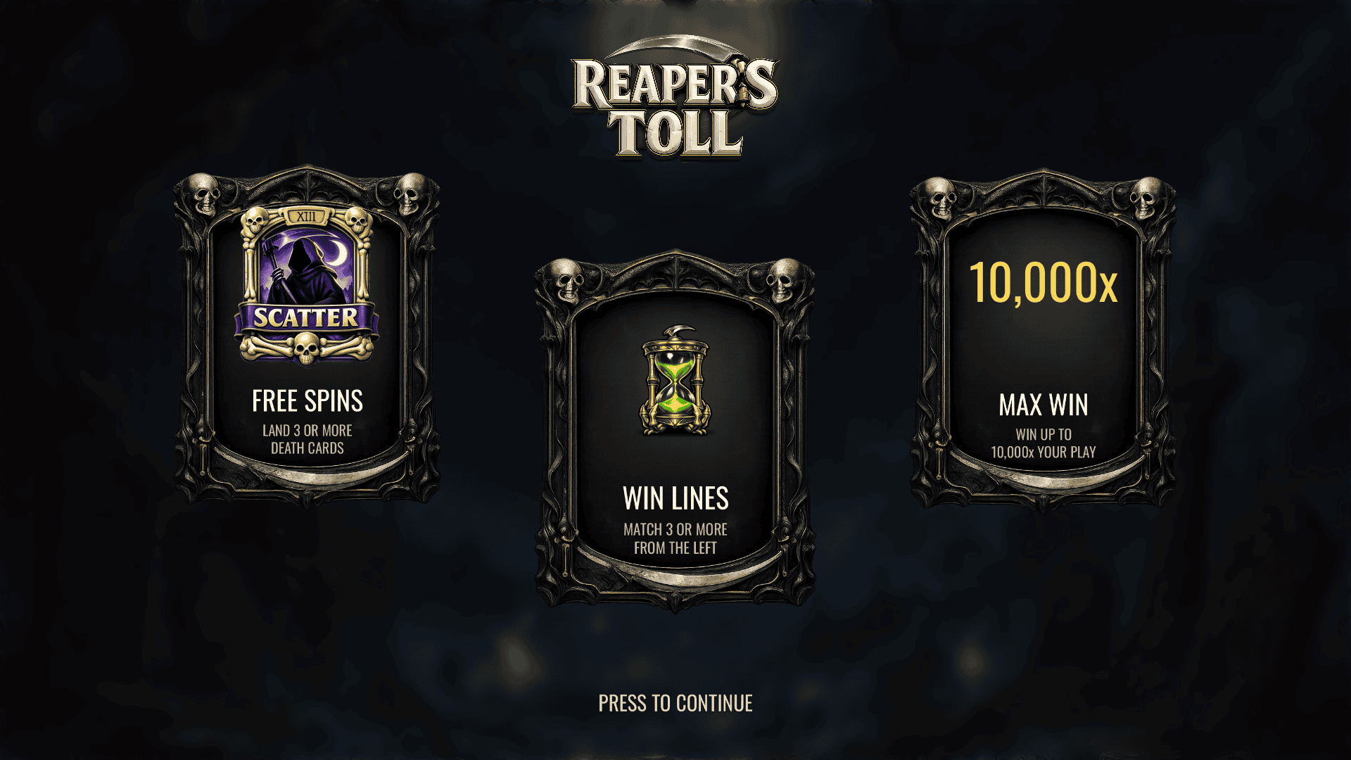 Reapers Toll slot intro screen