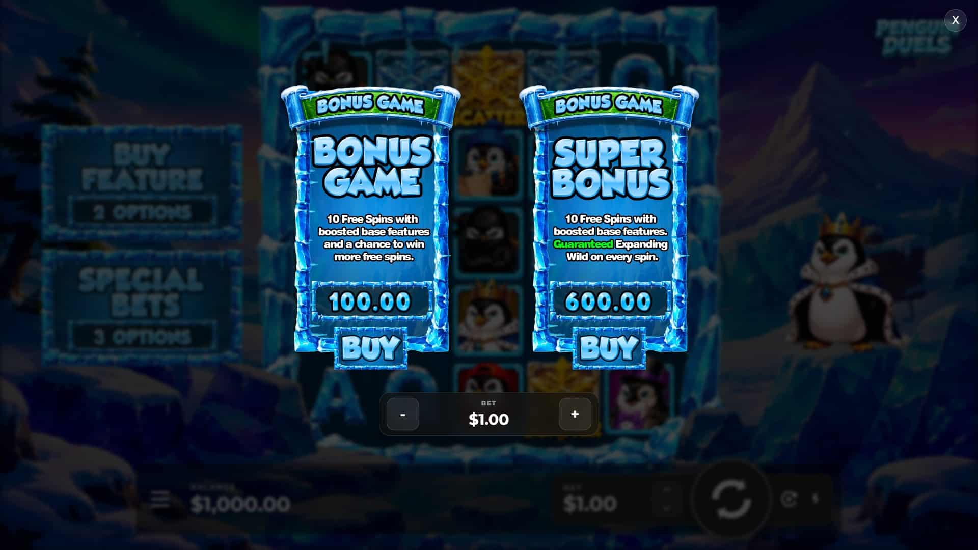 Penguin Duels bonus buy menu