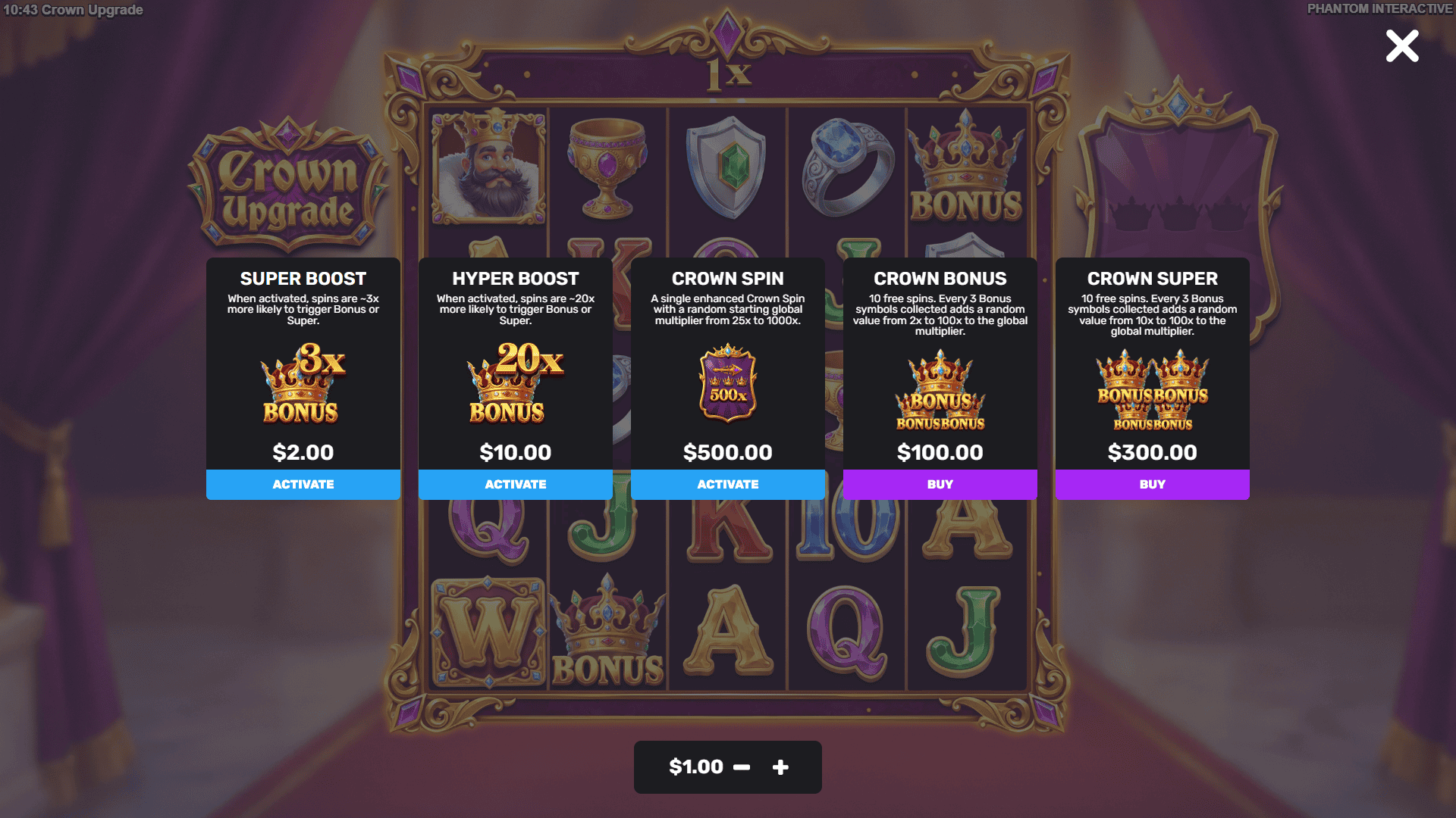 Crown Upgrade bonus buy menu