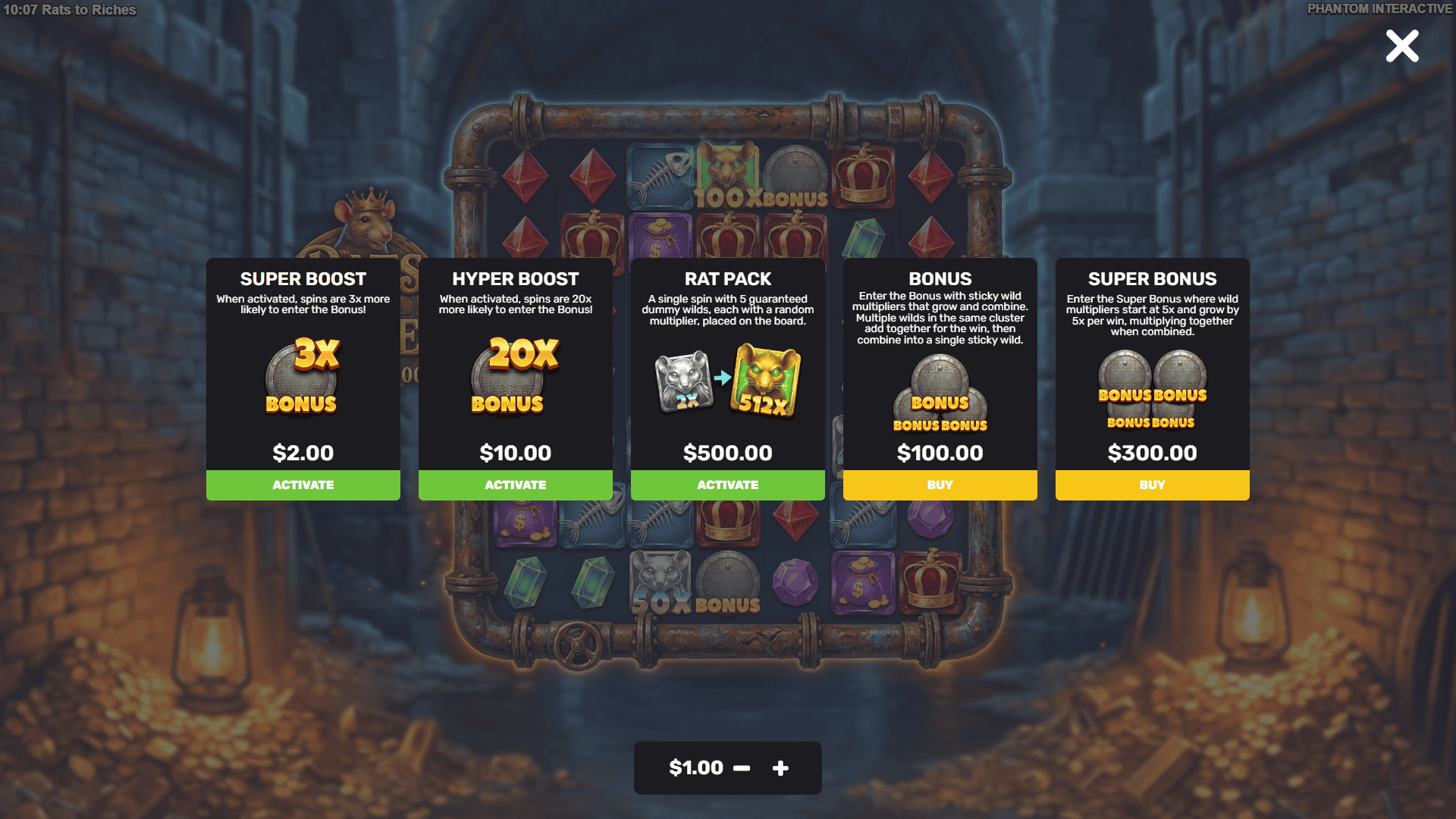 Rats To Riches bonus buy menu