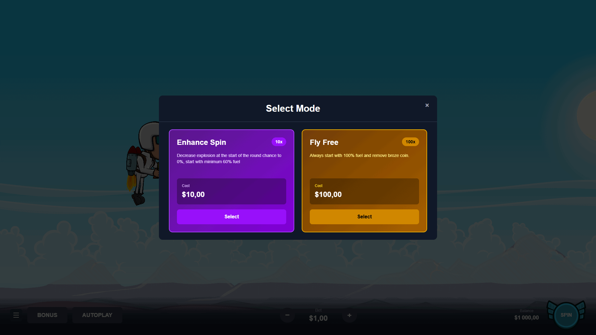 Jetpack Wars bonus buy menu