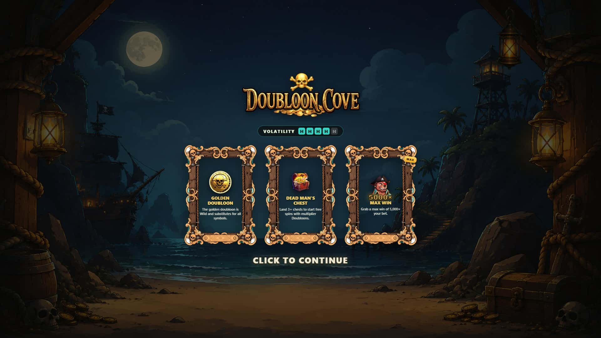 Doubloon Cove slot intro screen