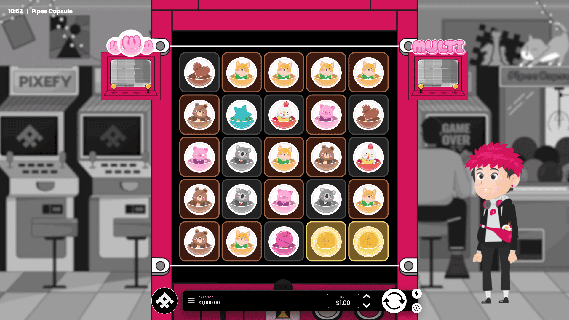 Pipee Capsule slot gameplay reels