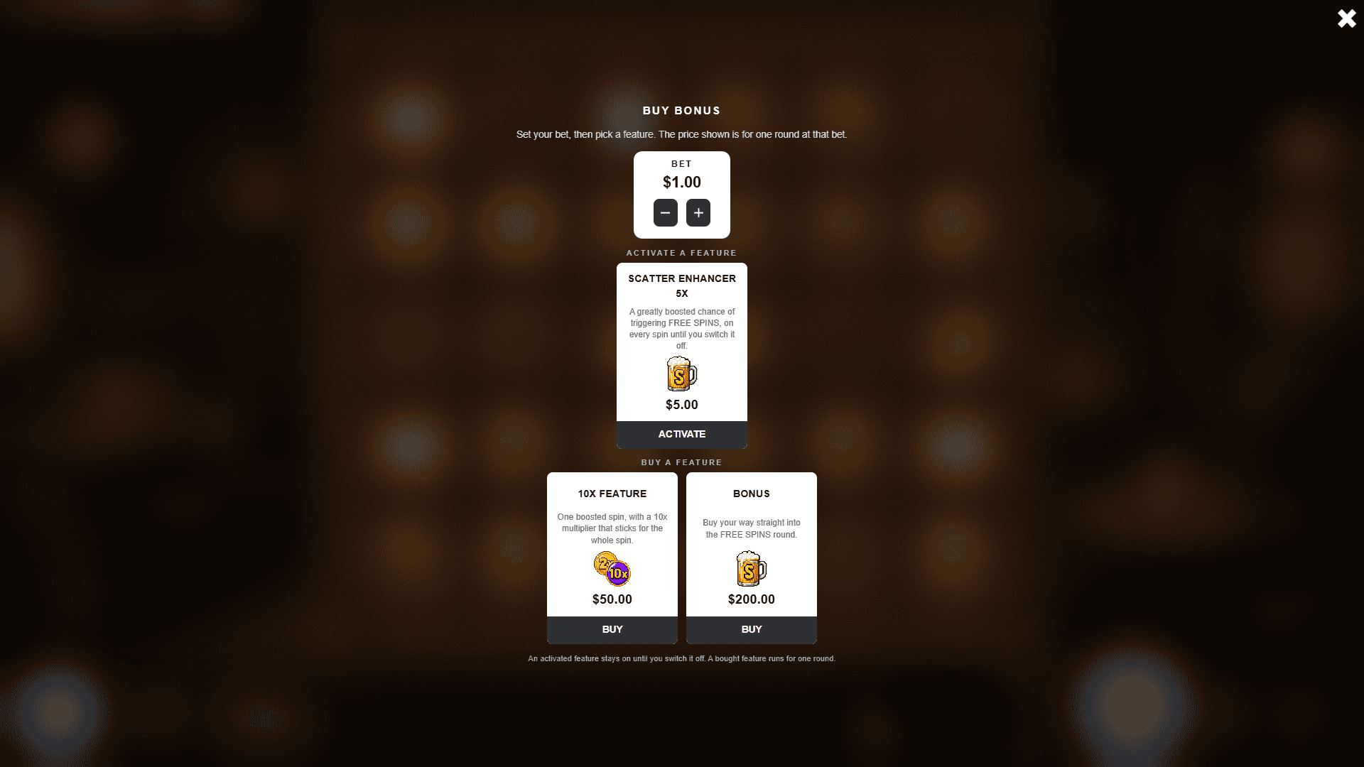 Pixel Tavern bonus buy menu