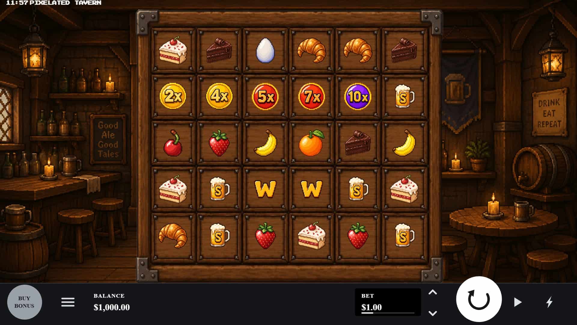 Pixel Tavern slot gameplay reels