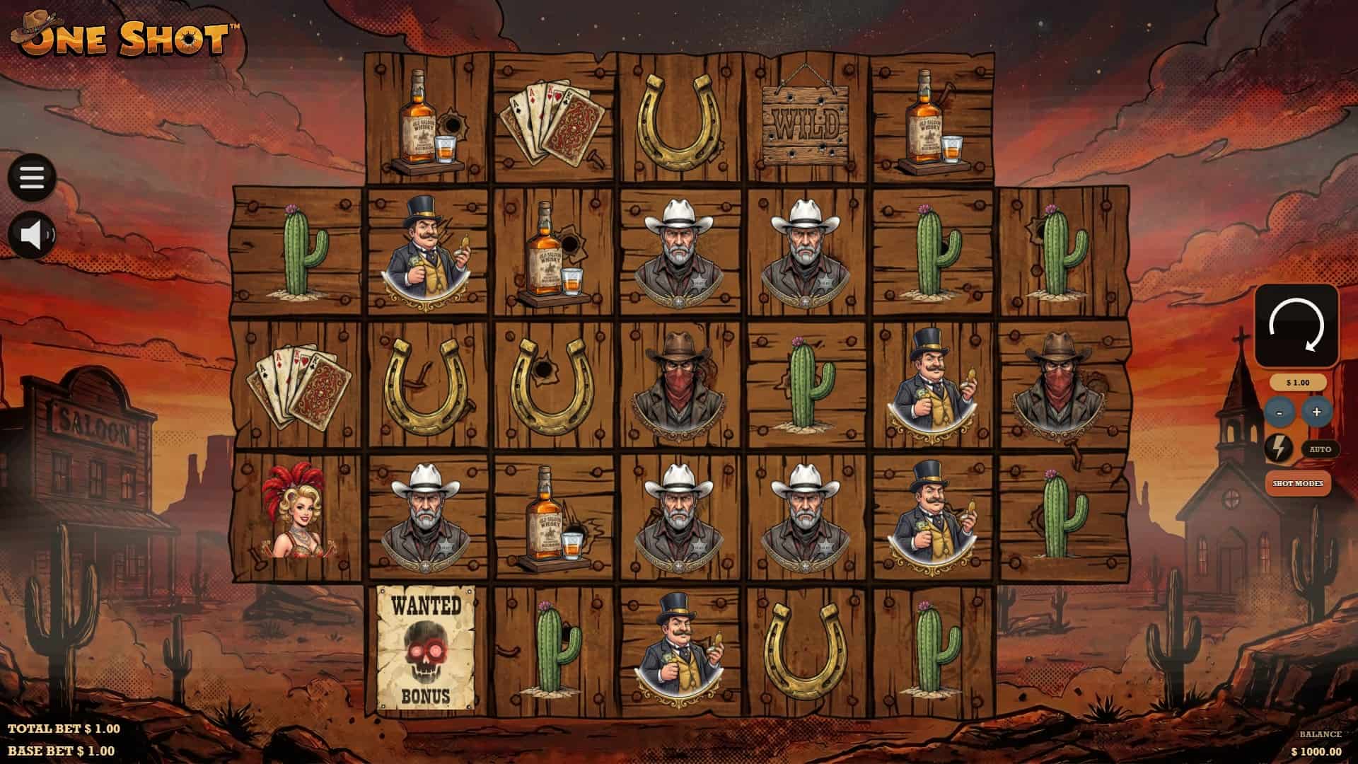 One Shot slot gameplay reels