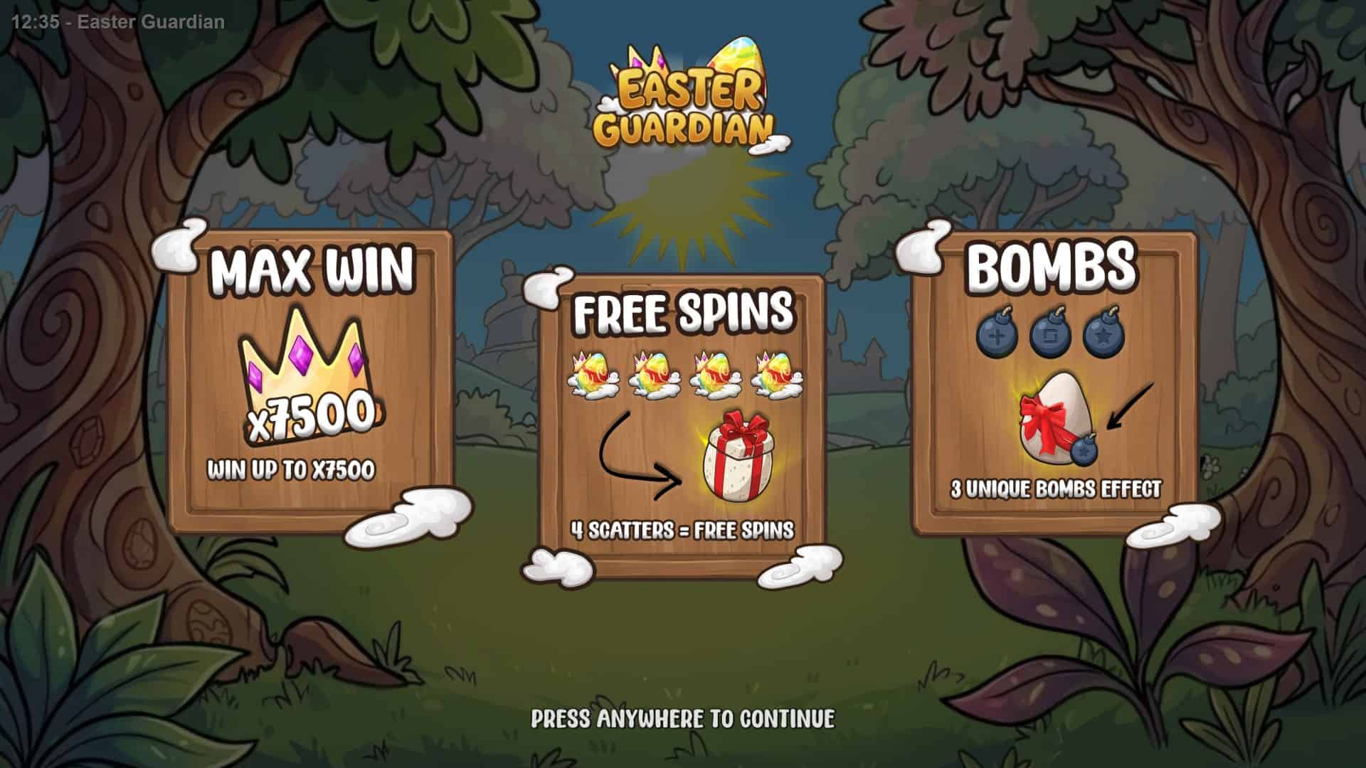 Easter Guardian Cluster Pays slot intro screen