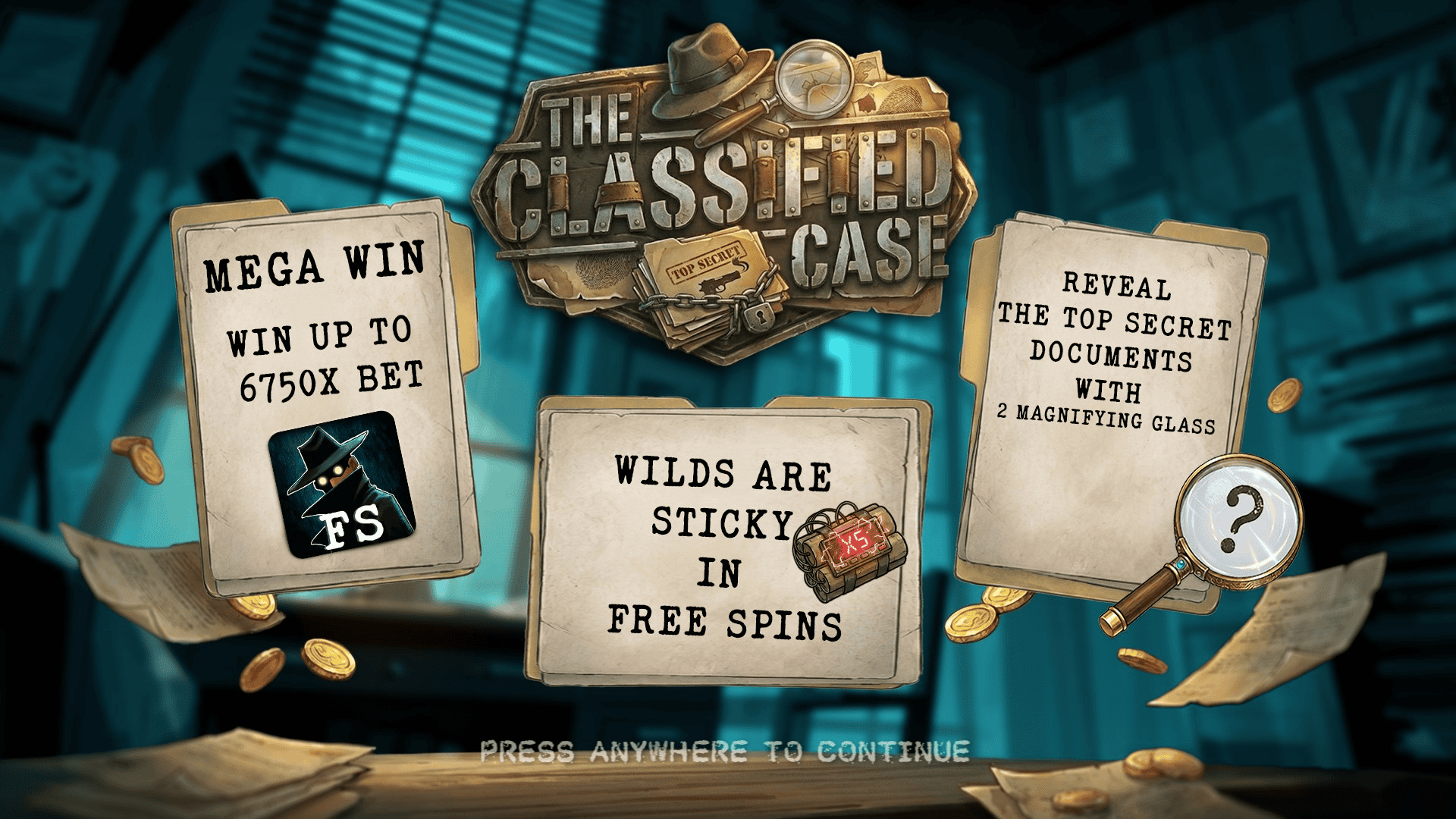 The Classified Case slot intro screen