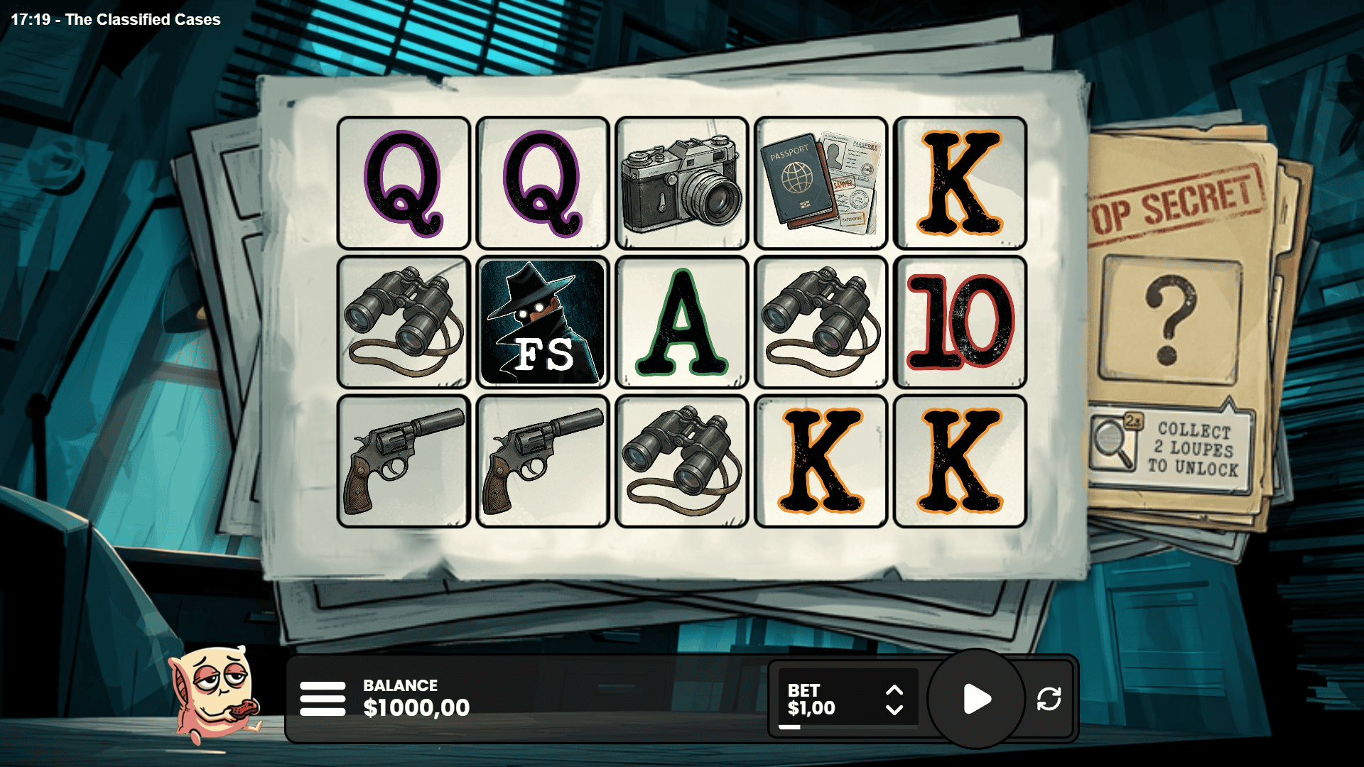 The Classified Case slot gameplay reels
