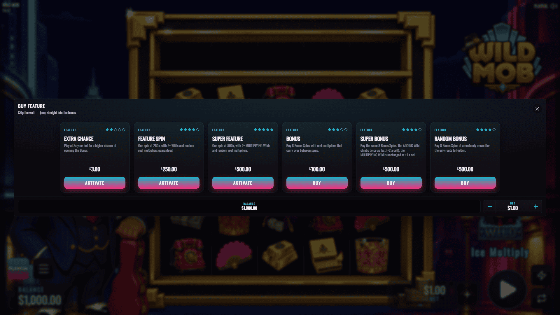 Wild Mob bonus buy menu