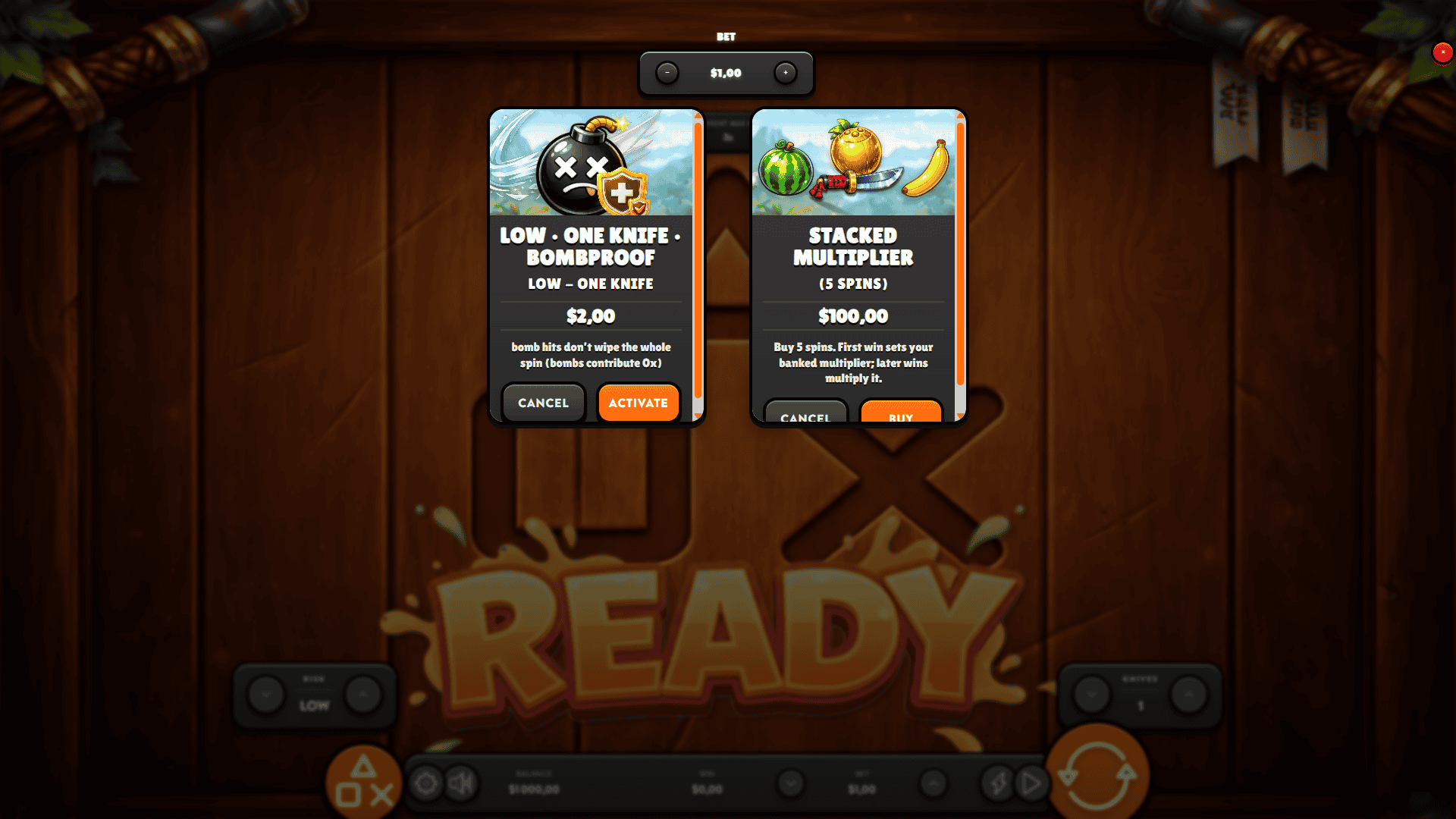 Fruit Samurai bonus buy menu