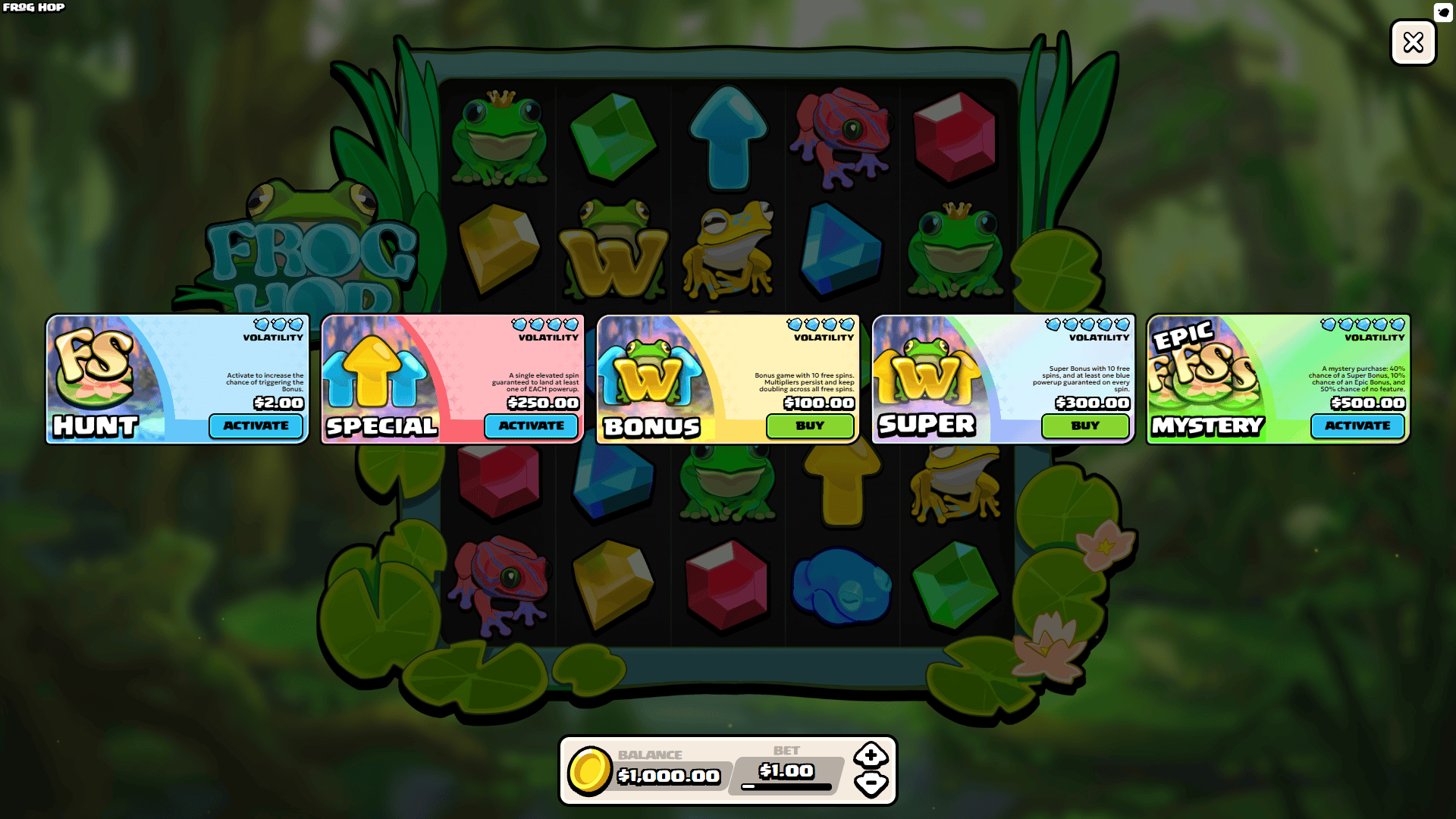 Frog Hop bonus buy menu
