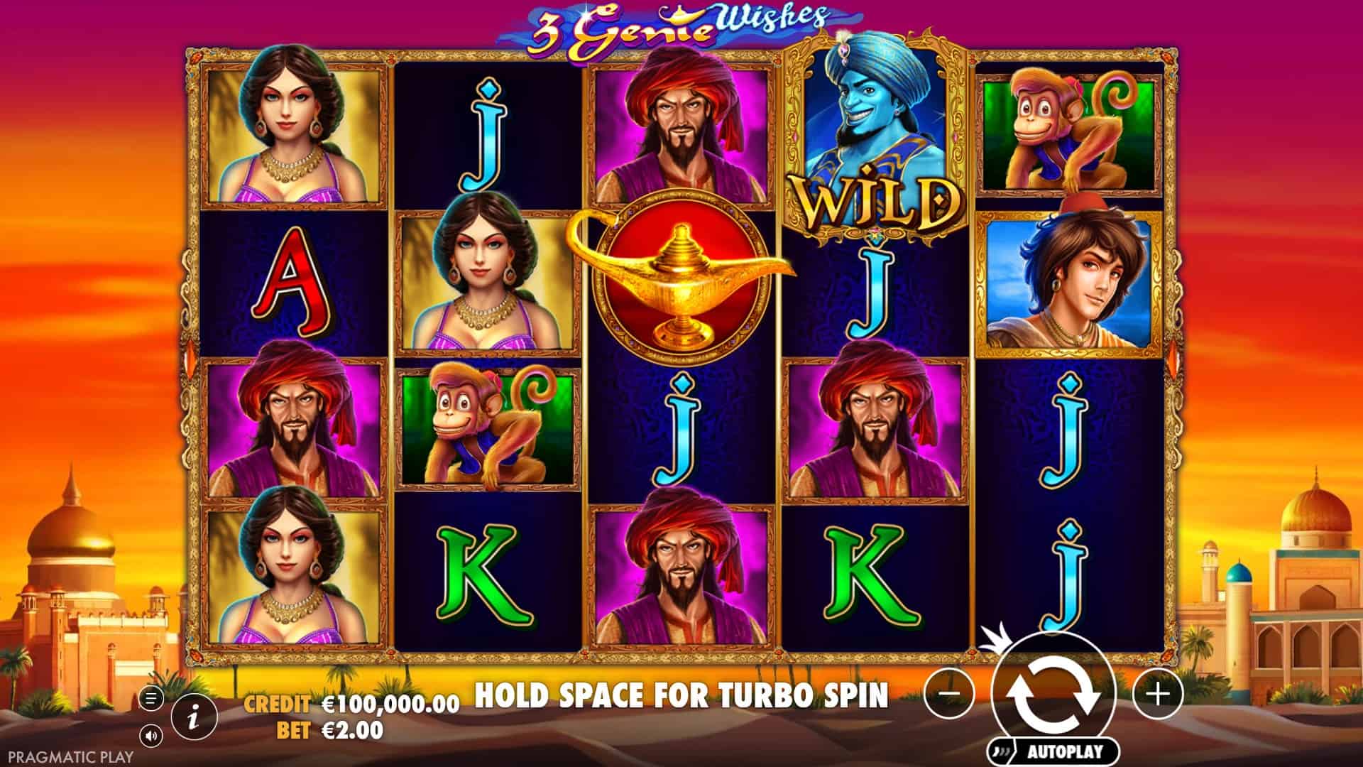 3 Genie Wishes slot gameplay reels