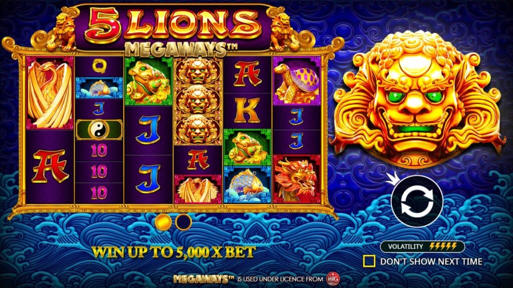 Pragmatic play 5 lions megaways intro screen
