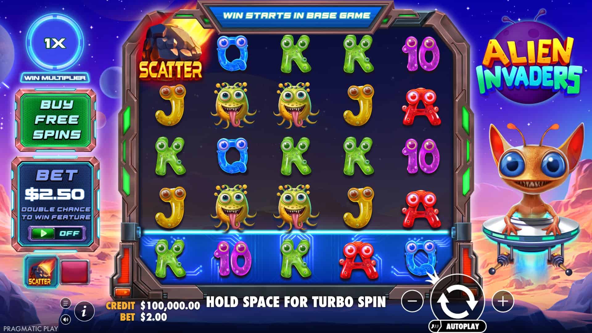 Alien Invaders slot gameplay reels