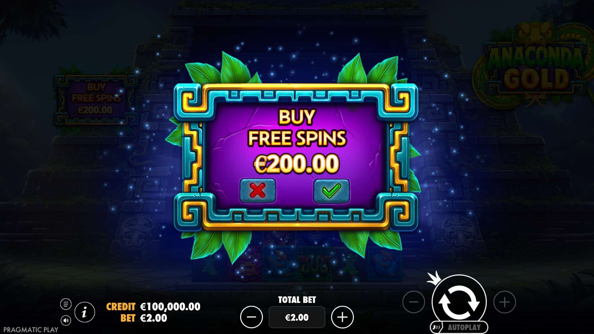 Anaconda Gold bonus buy menu