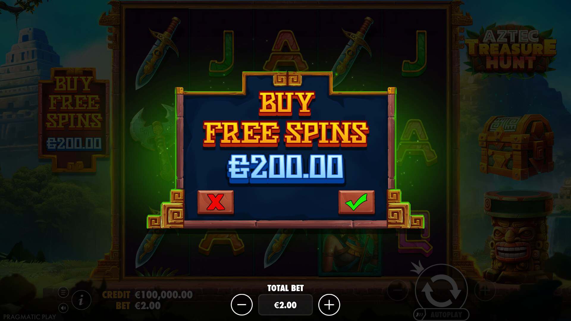 Aztec Treasure Hunt bonus buy menu